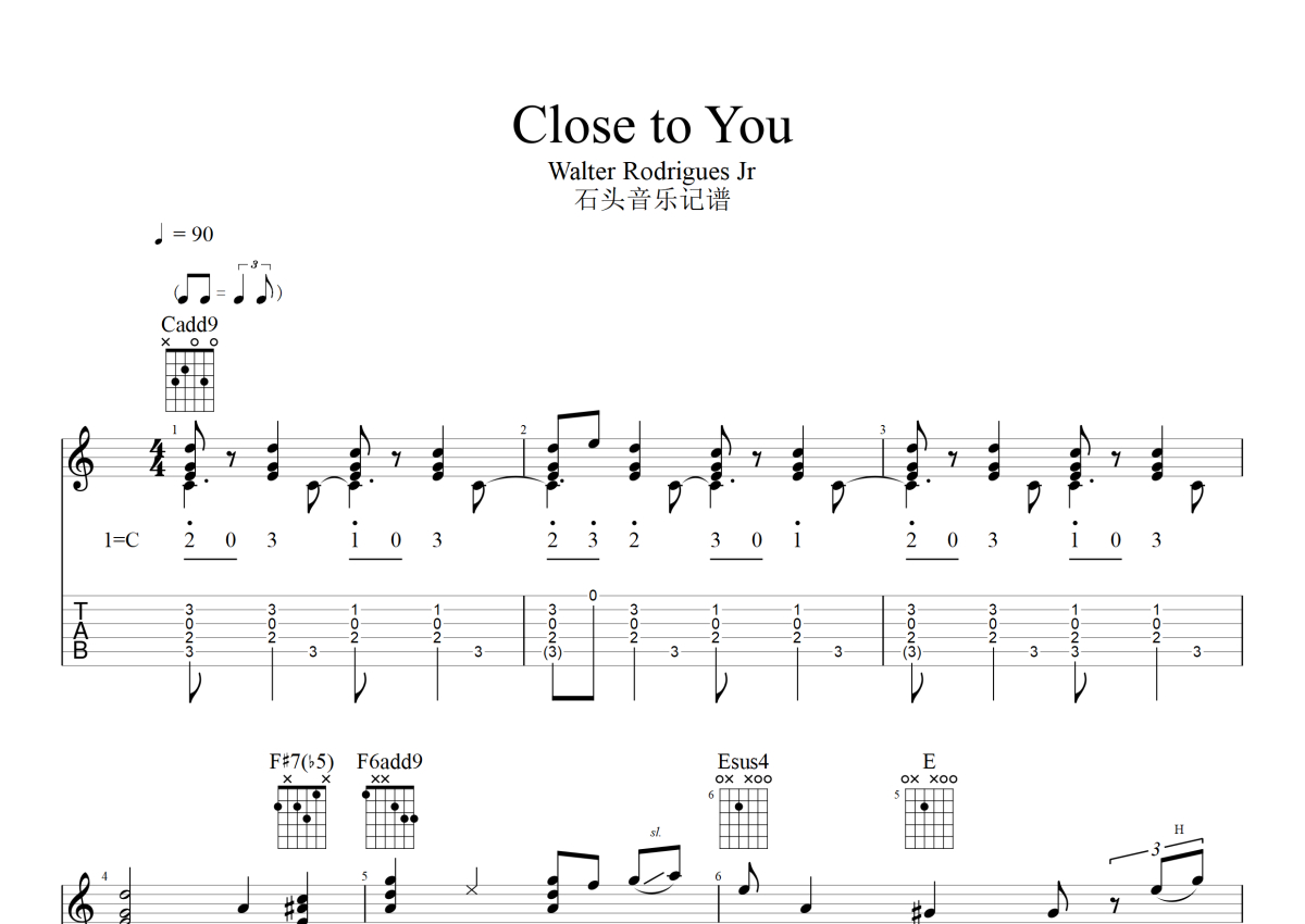 卡朋特《Close to You》吉他谱_C调吉他独奏谱_原版记谱第1张