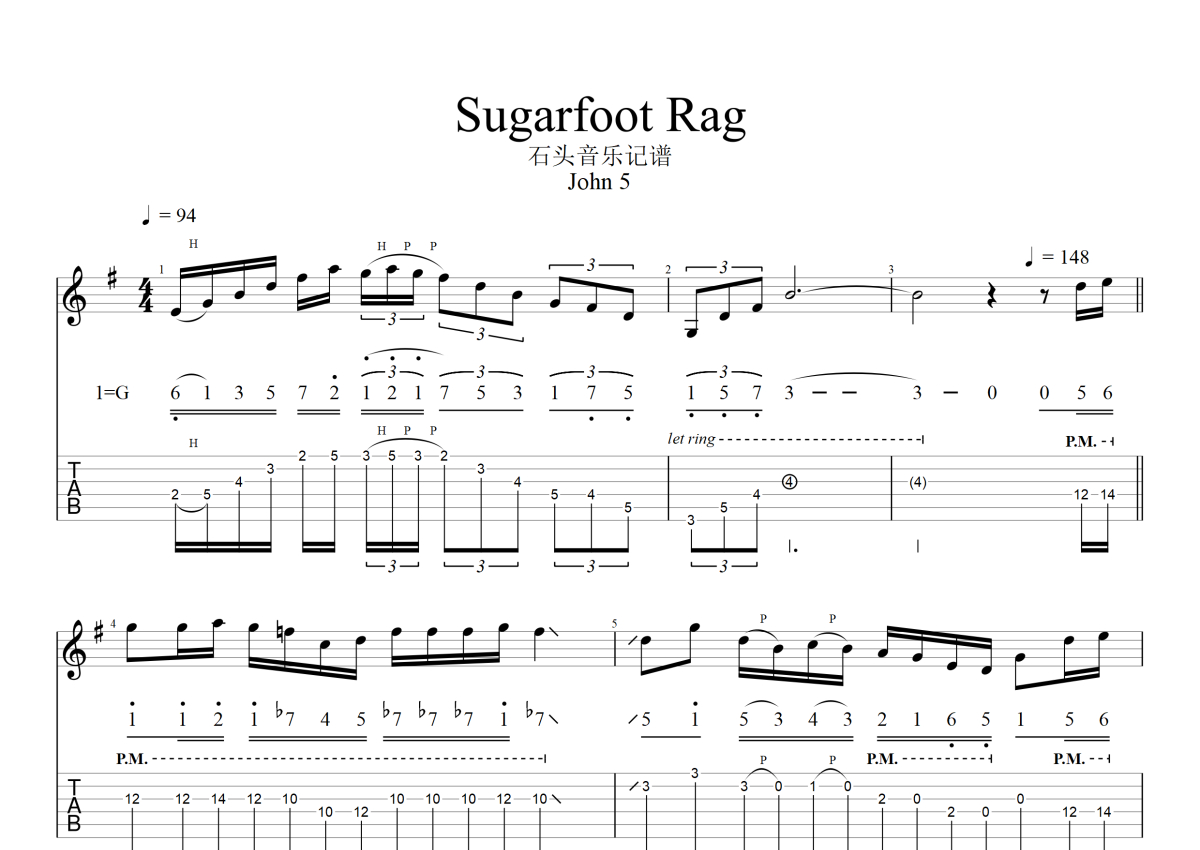 john5《Sugarfoot Rag》吉他譜_電吉他譜_原版記譜