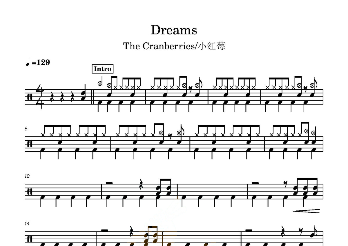 The Cranberries/小红莓《Dreams》鼓谱_架子鼓谱第1张