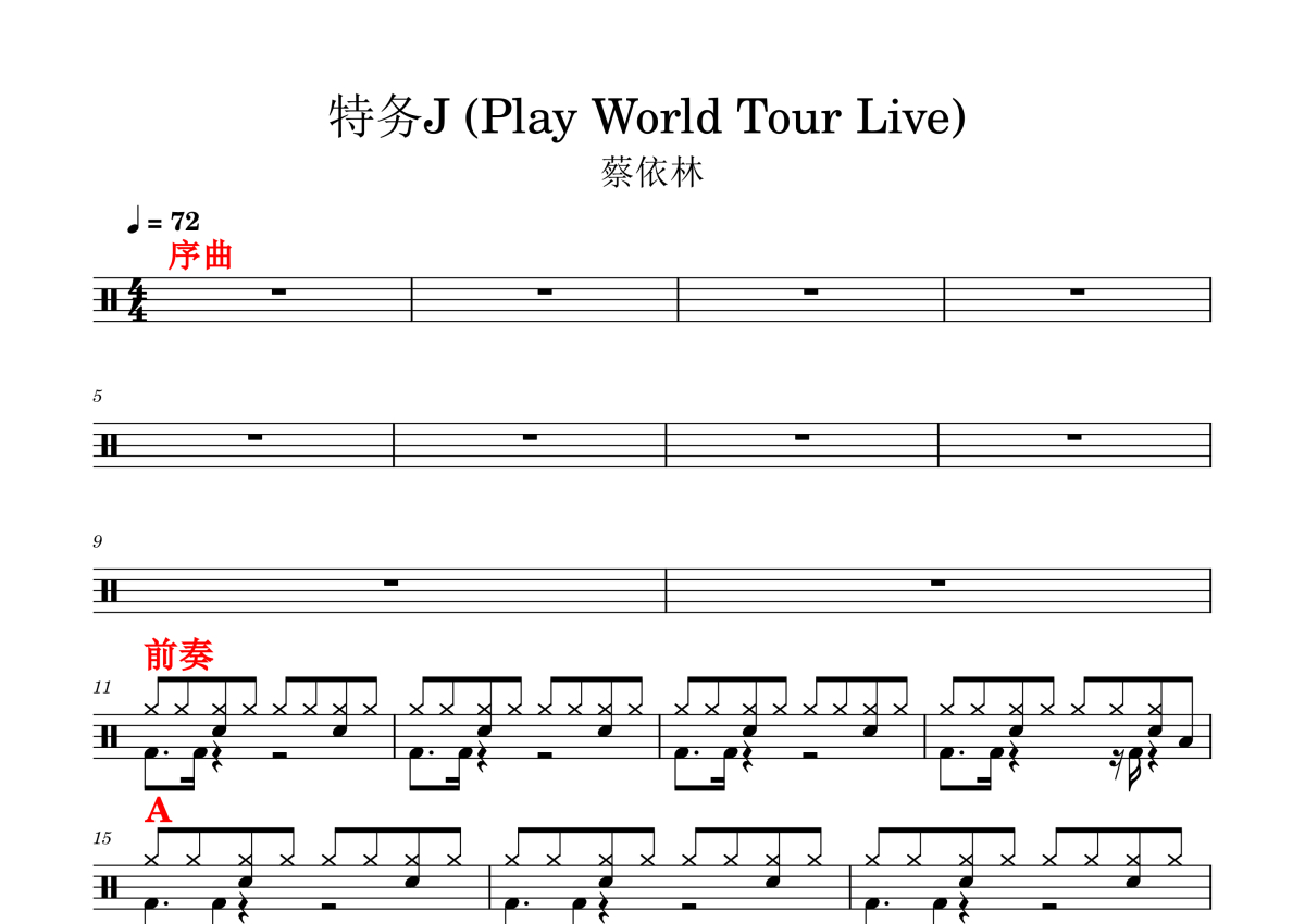 蔡依林《特务J (Play_World_Tour_Live)》鼓谱_架子鼓谱第1张