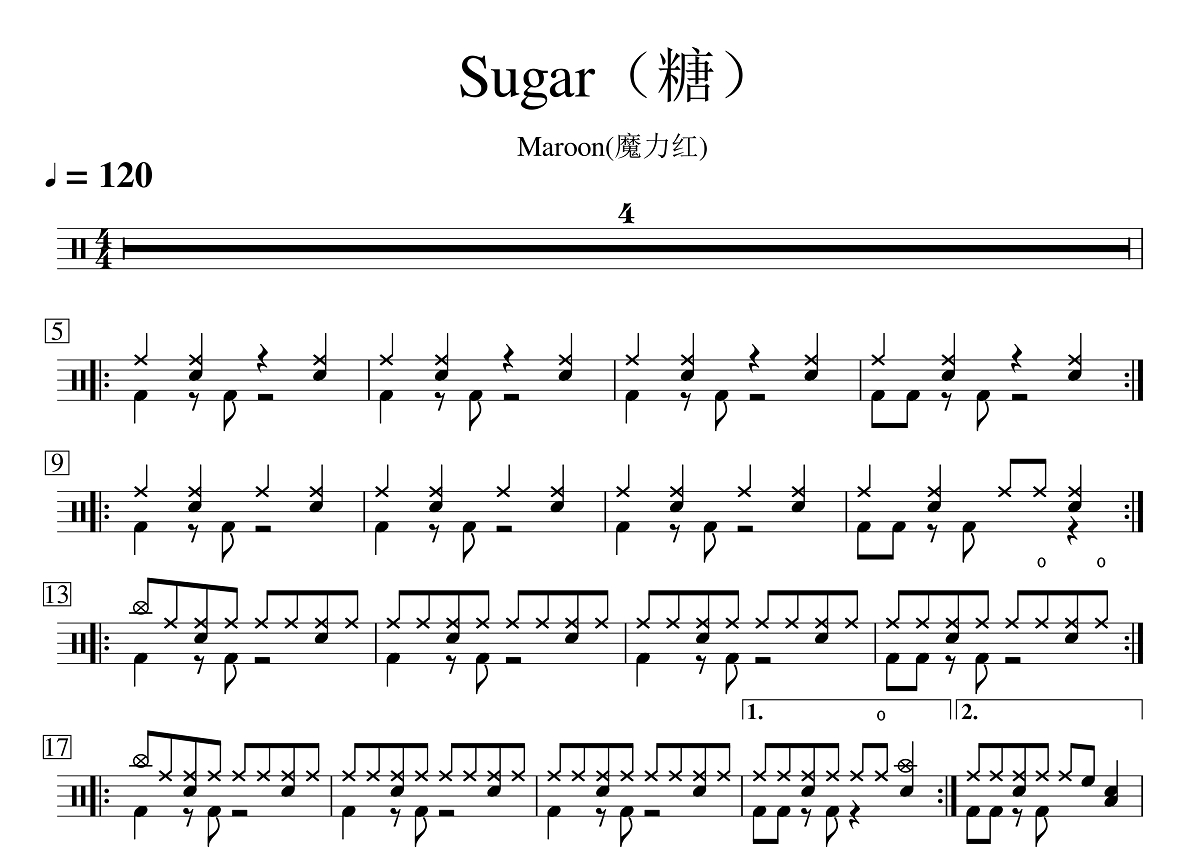 Maeoon《Sugar》鼓谱_架子鼓谱第1张