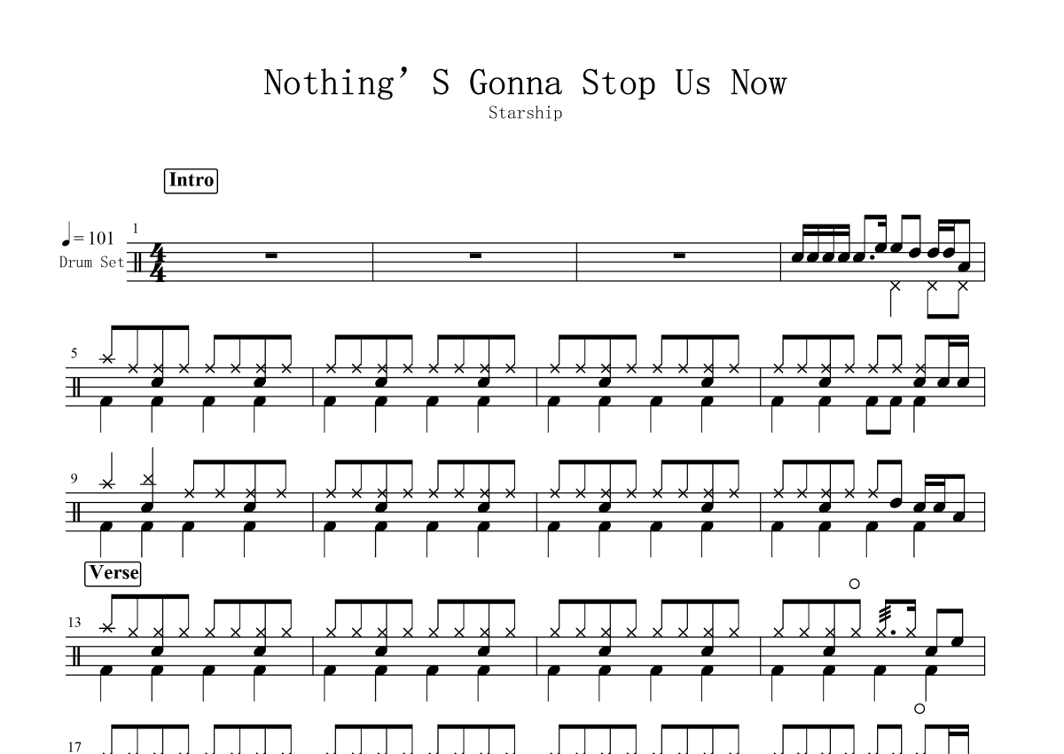 Starship《Nothing'S Gonna Stop Us Now》鼓谱_架子鼓谱第1张