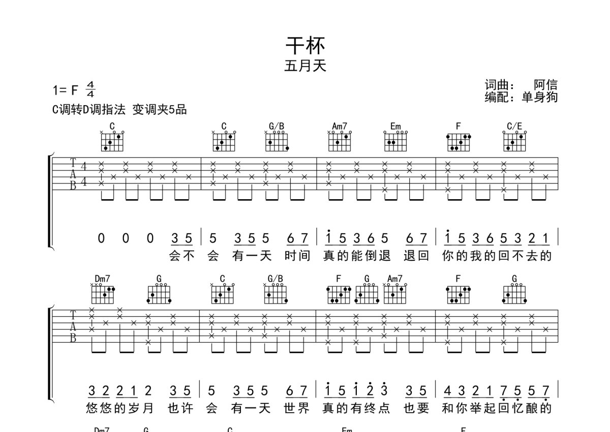 五月天《干杯》吉他谱_C调吉他弹唱谱第1张