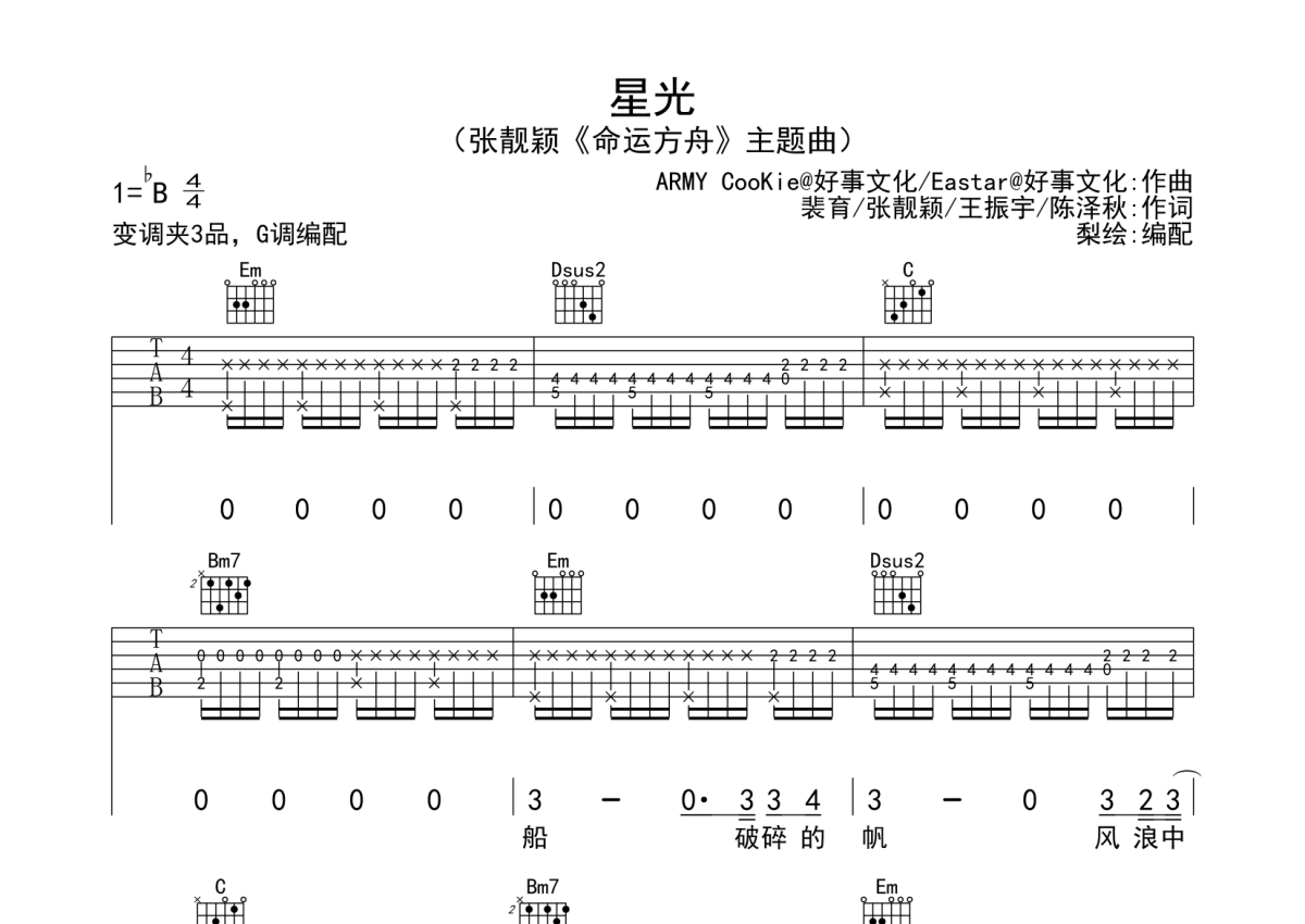 张靓颖《星光》吉他谱_G调吉他弹唱谱第1张