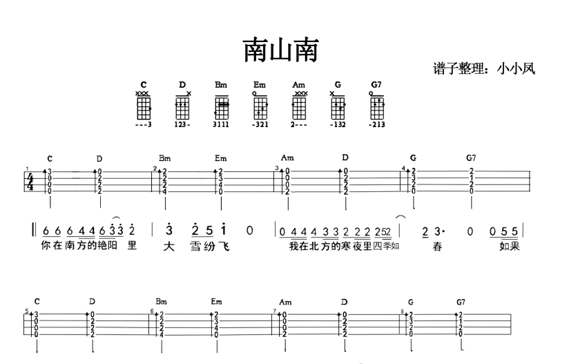 《南山南》_C調尤克里里譜