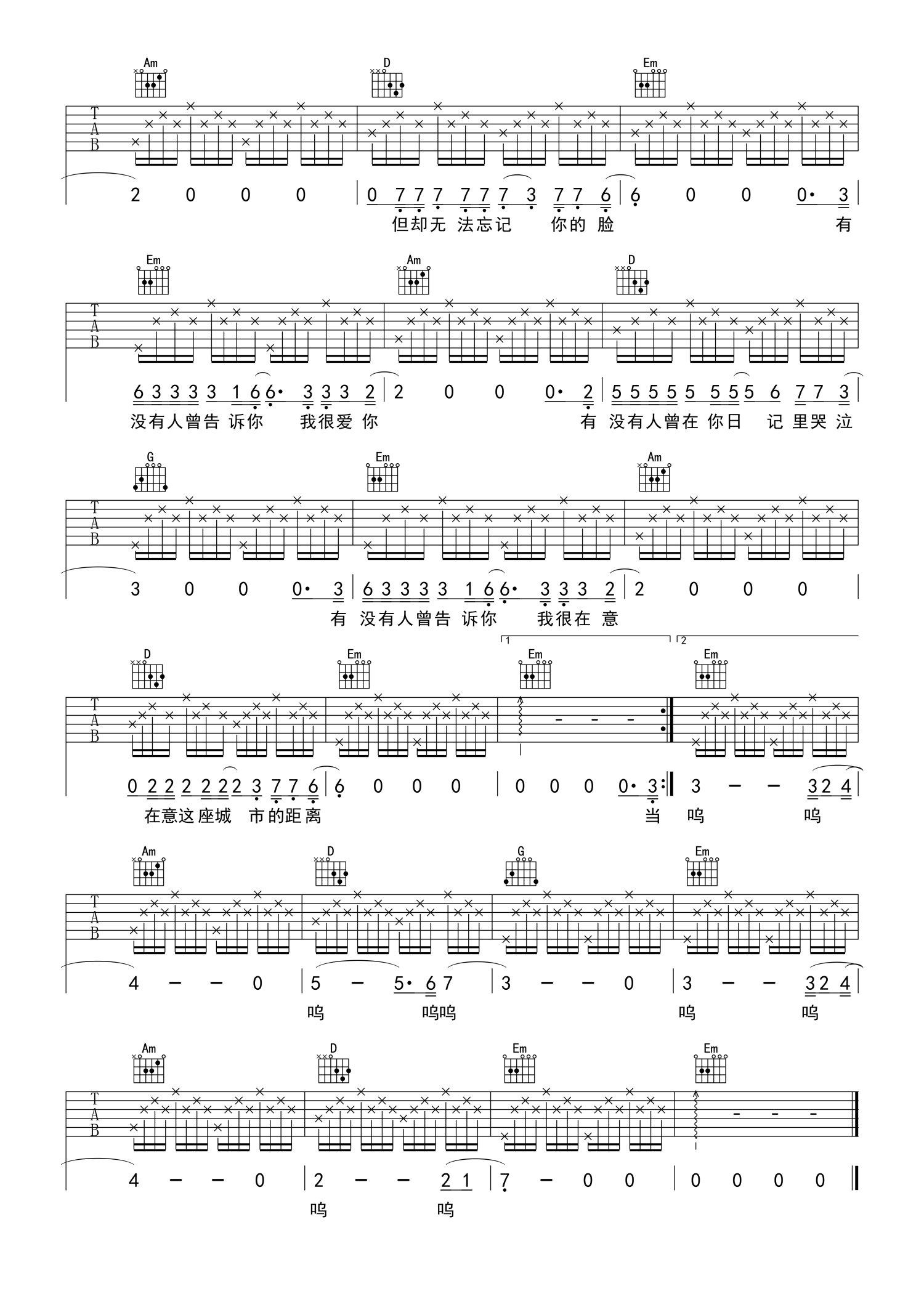 陈楚生《有没有人告诉你》吉他谱_G调吉他弹唱谱_新手入门版第2张