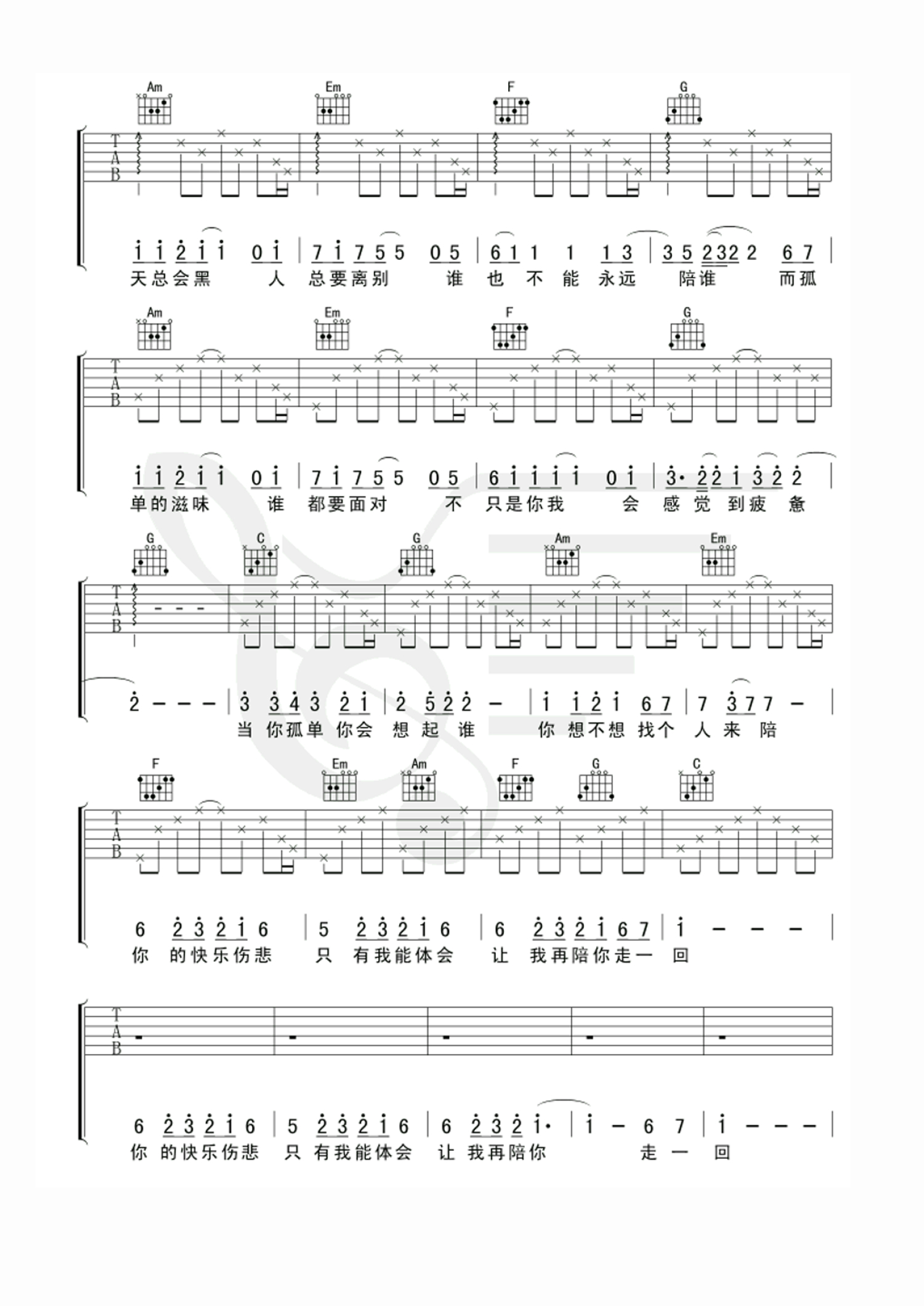张栋梁《你孤单你会想起谁》吉他谱_C调吉他弹唱谱第2张