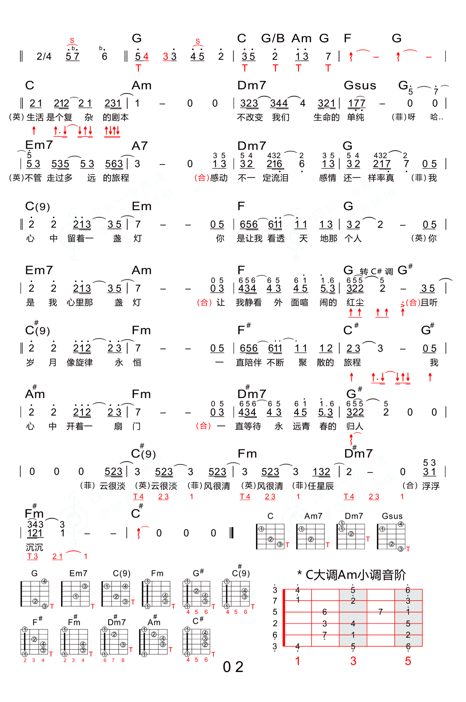 王菲/那英《岁月》吉他谱_C调吉他弹唱谱_和弦版第2张