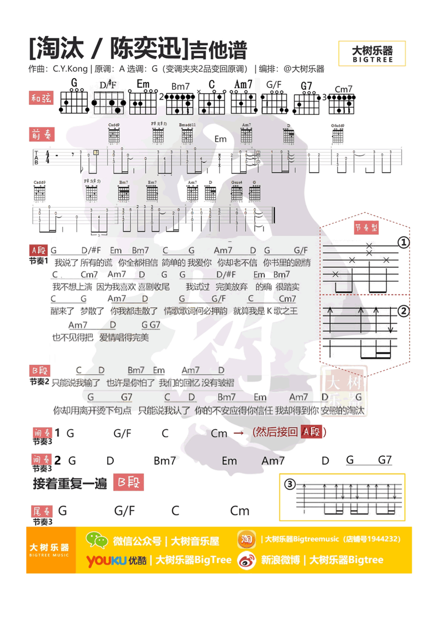 陈奕迅《淘汰》吉他谱_G调吉他弹唱谱_和弦谱第1张