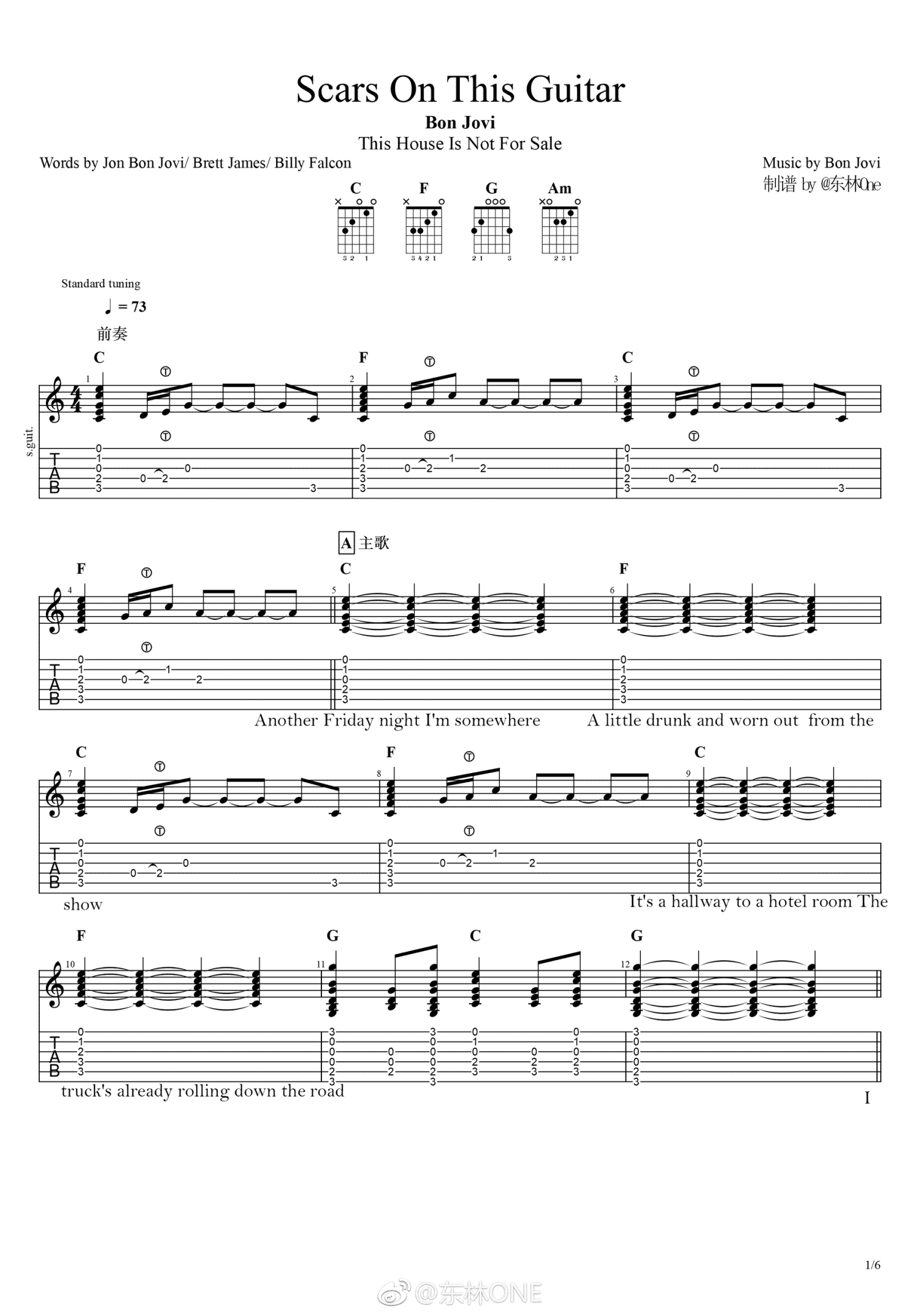 Bon Jovi《Scars On This Guitar》吉他谱_吉他弹唱谱第1张
