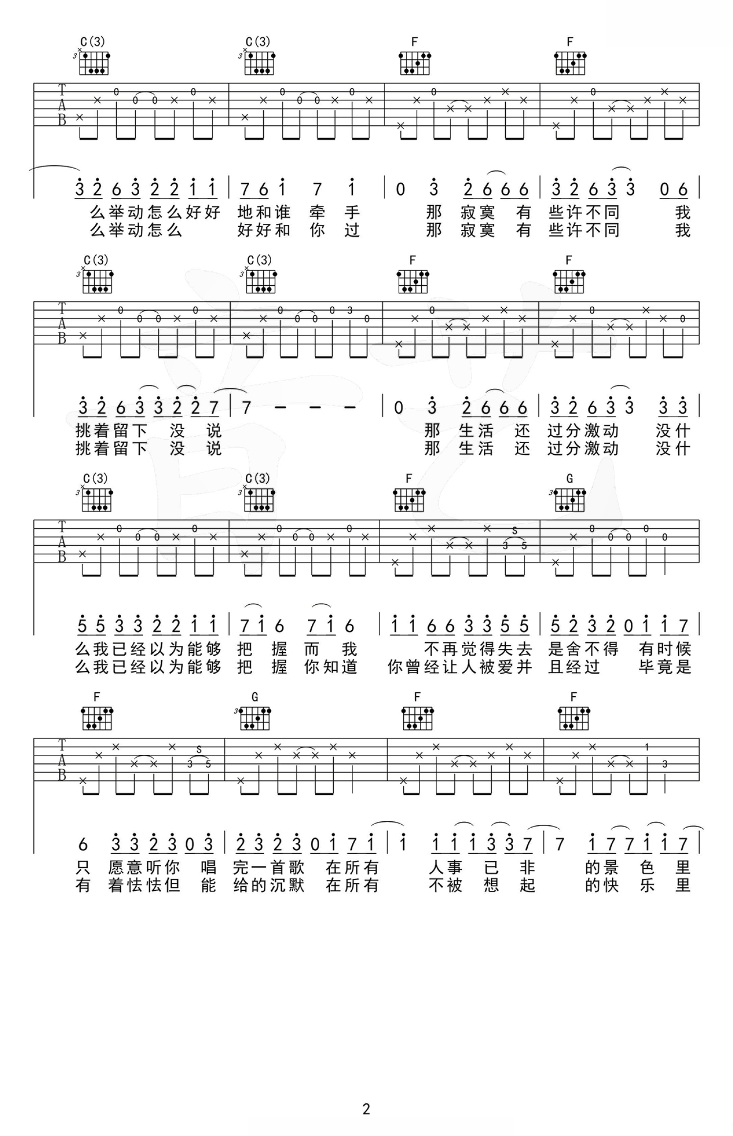 张悬《喜欢》吉他谱_C调吉他弹唱谱第2张