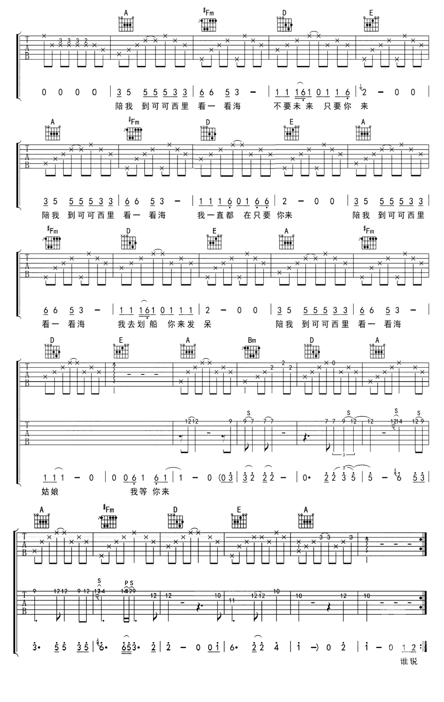 大冰《陪我到可可西里去看海》吉他谱_吉他弹唱谱第2张