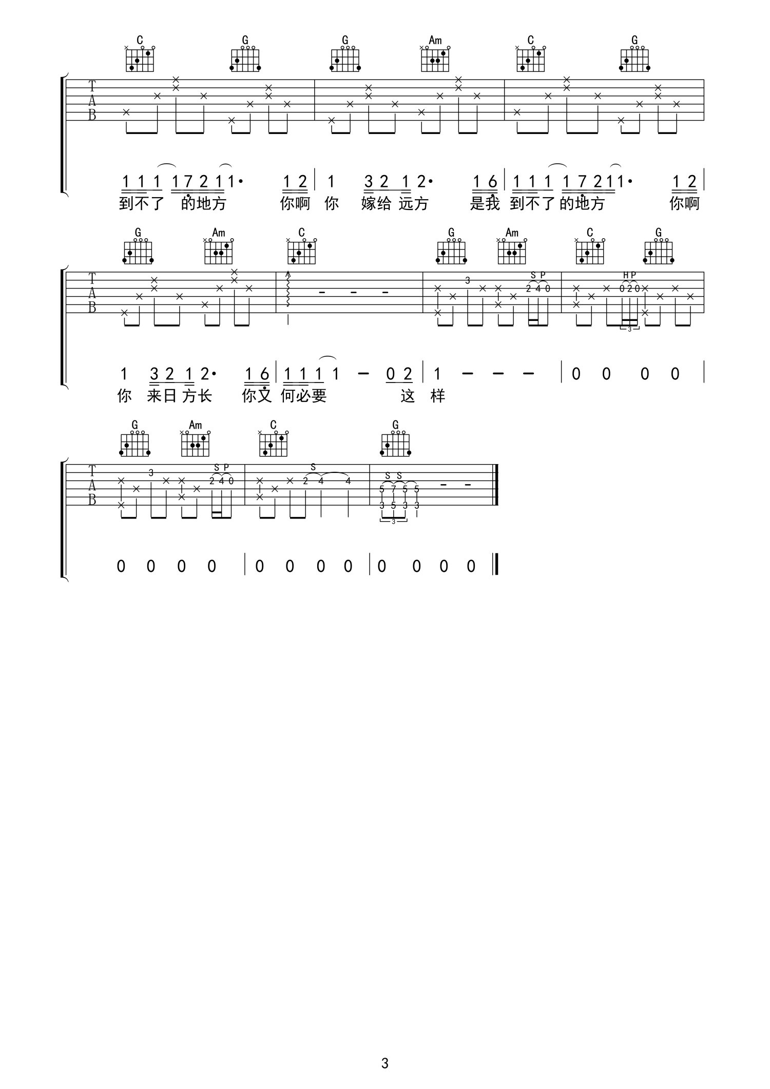 王辰《阿丑姑娘》吉他谱_吉他弹唱谱第3张