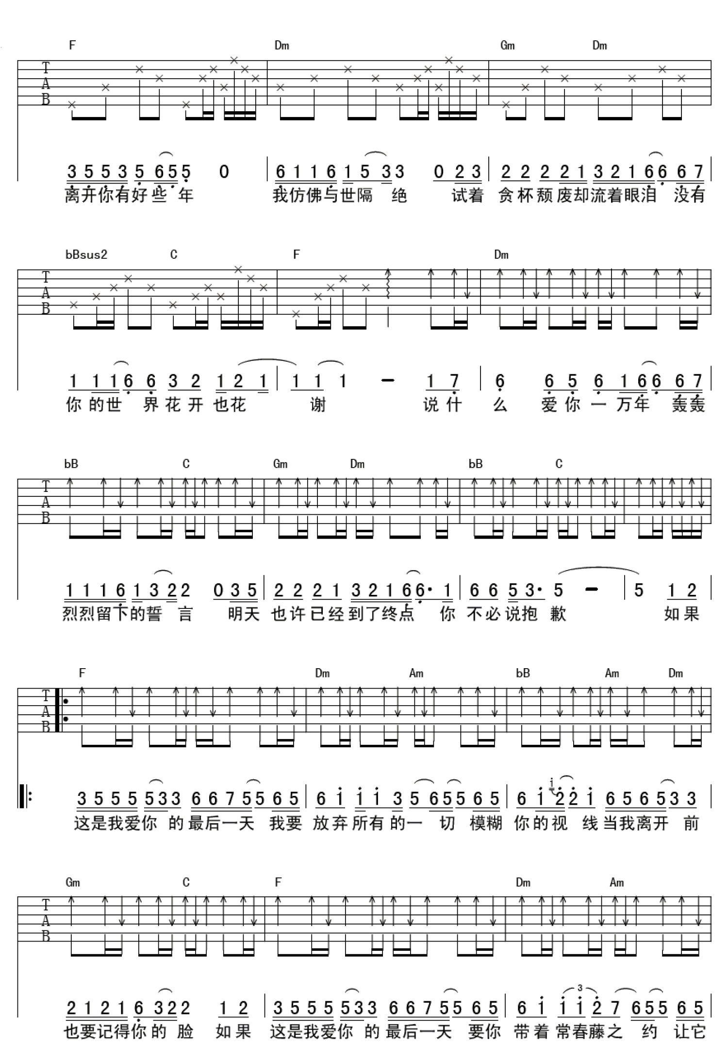 任贤齐《爱你的最后一天》吉他谱_F调吉他弹唱谱第2张