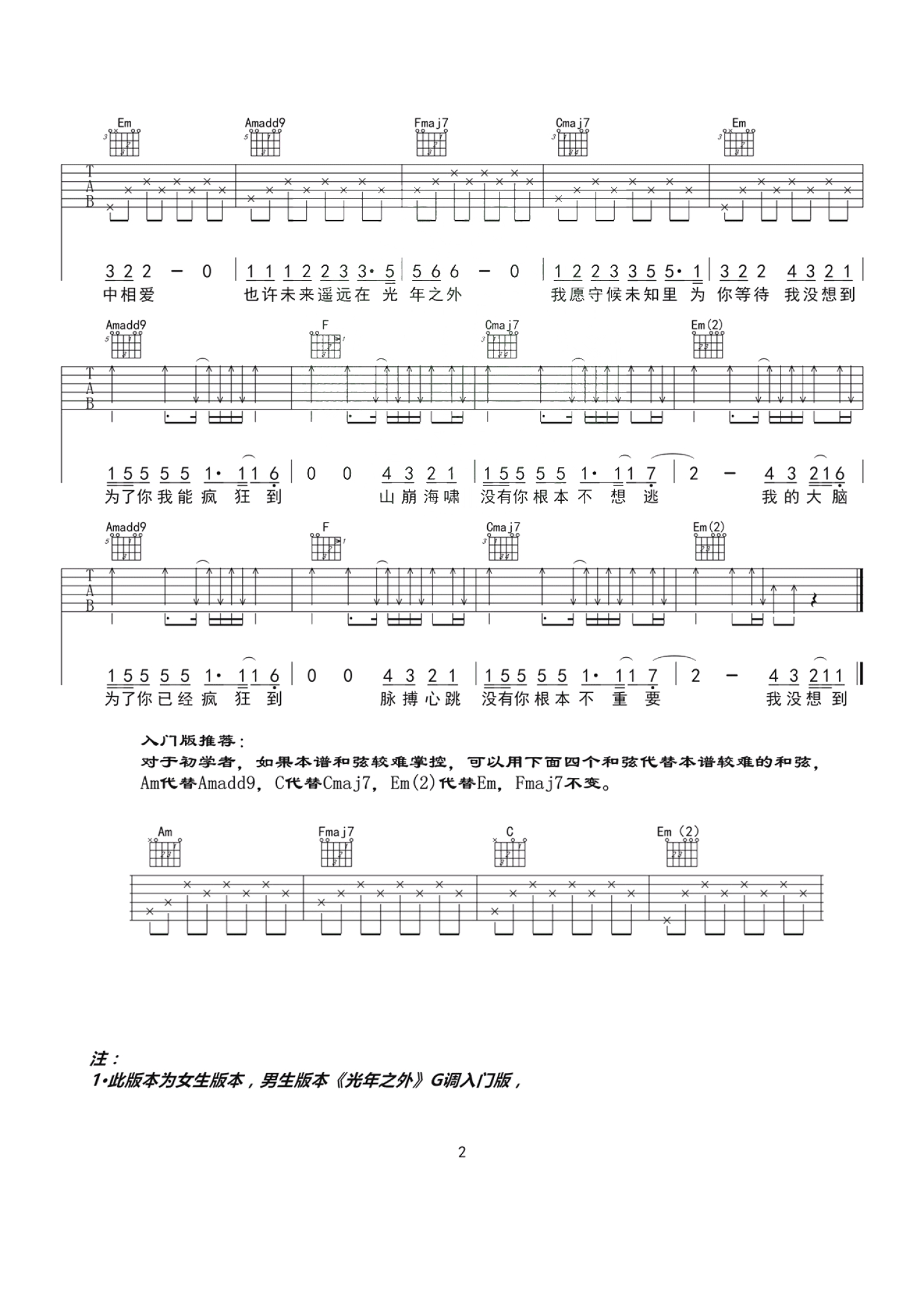 邓紫棋《光年之外》吉他谱_C调吉他弹唱谱_女生版第2张