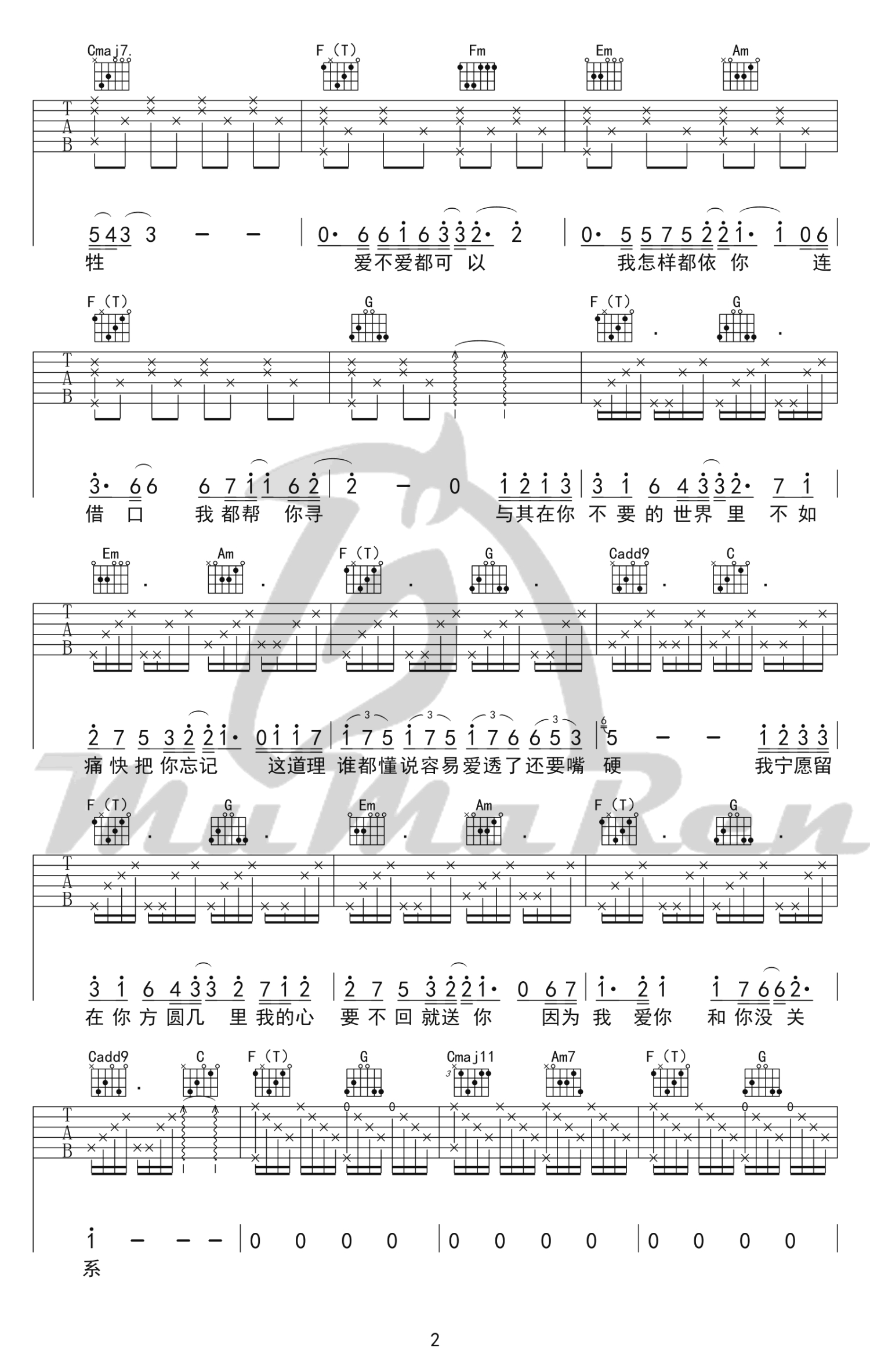 薛之谦《方圆几里》吉他谱_C调吉他弹唱谱第2张