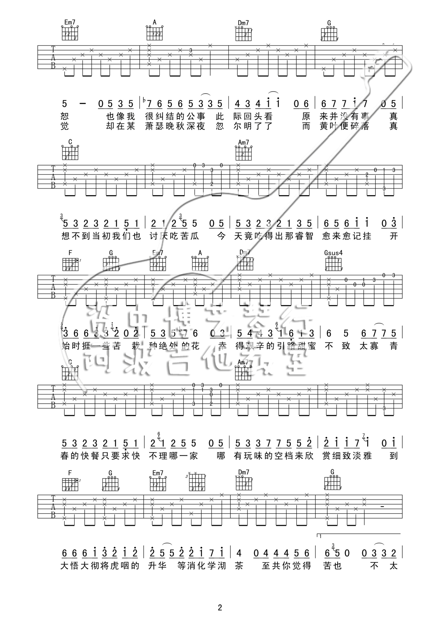 陈奕迅《苦瓜》吉他谱_C调吉他弹唱谱第2张