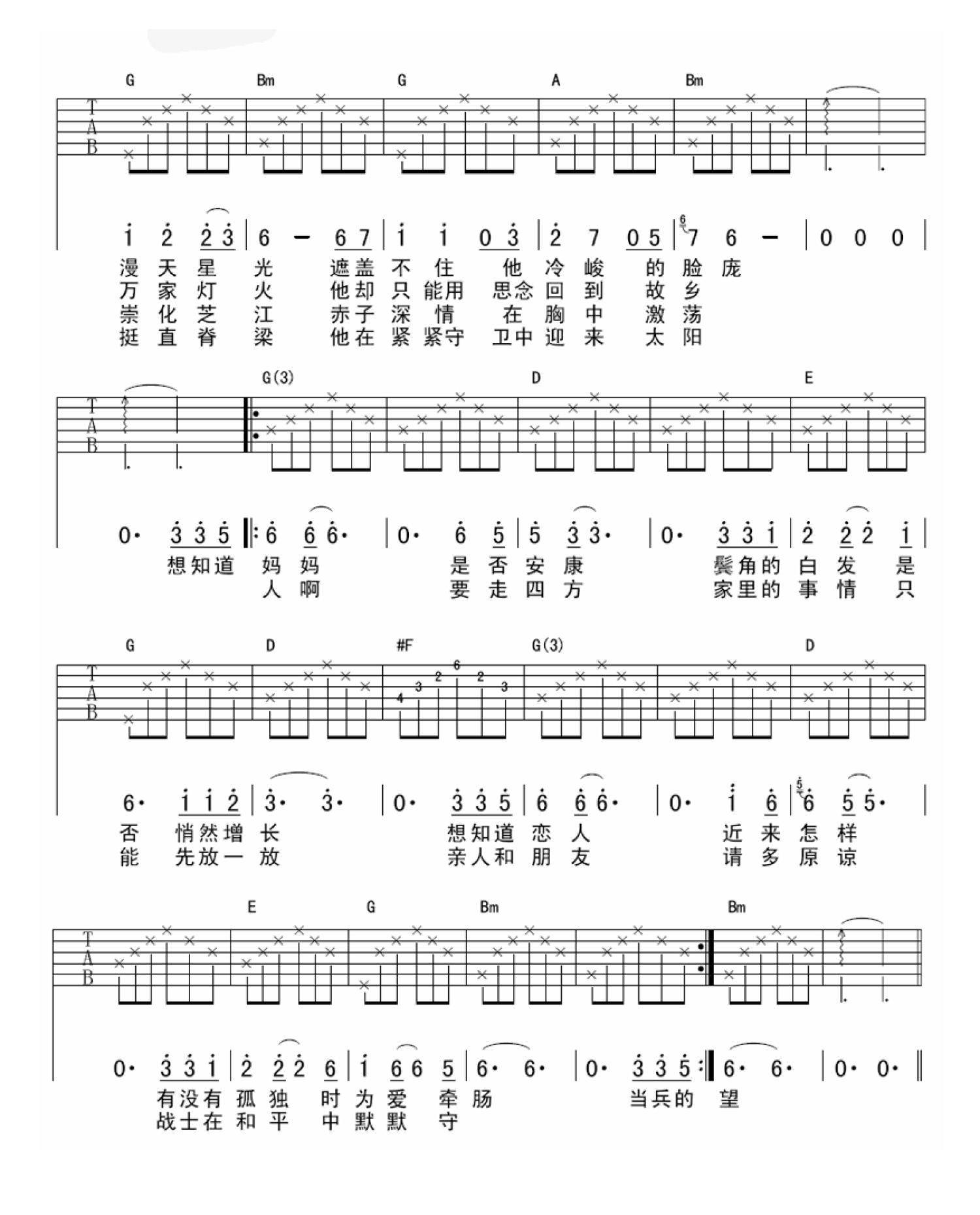 许飞《他在那里站岗》吉他谱_D调吉他弹唱谱第2张