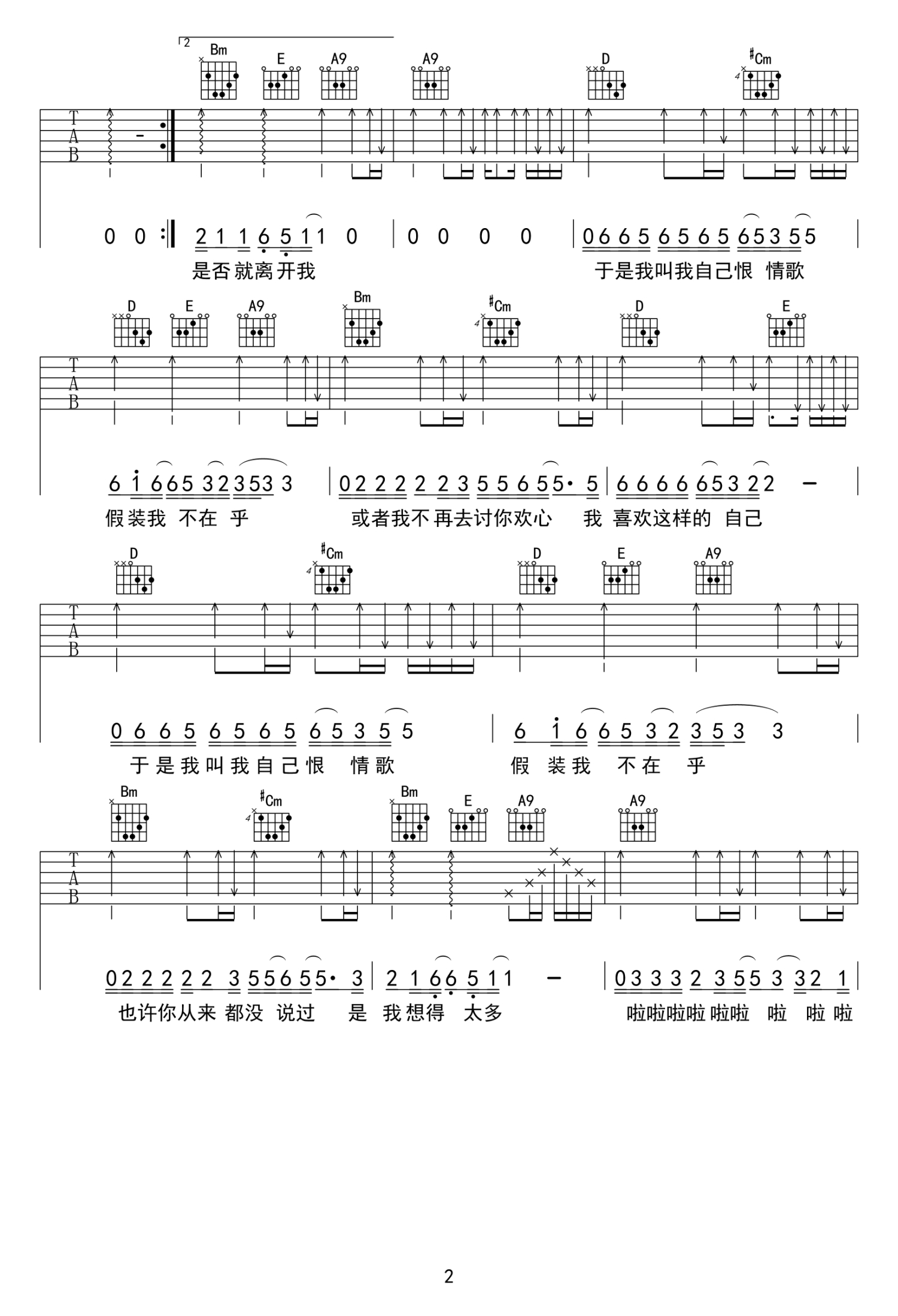 陈升《恨情歌》吉他谱_A调吉他弹唱谱第2张