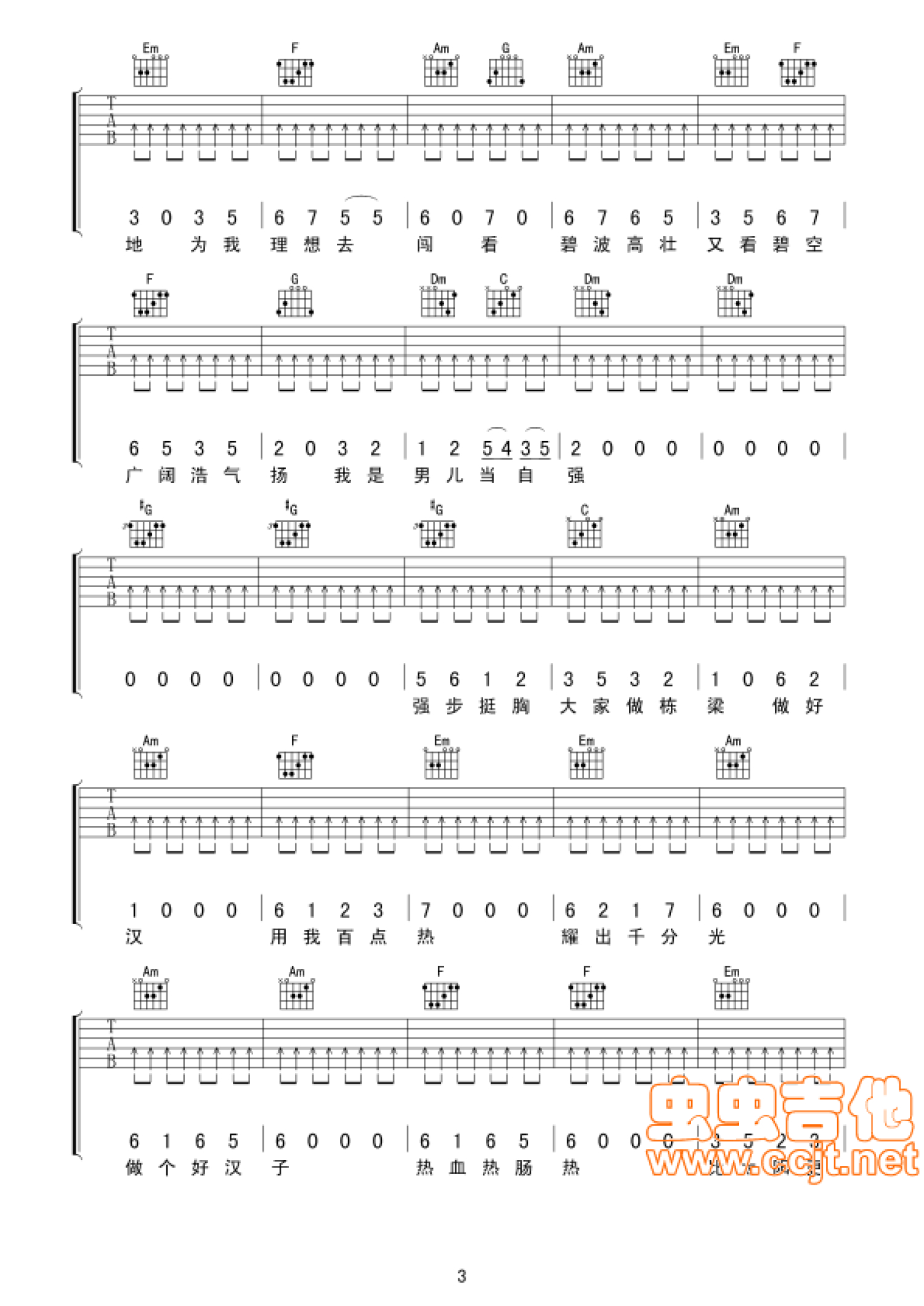 成龙《男儿当自强》吉他谱_吉他弹唱谱第3张