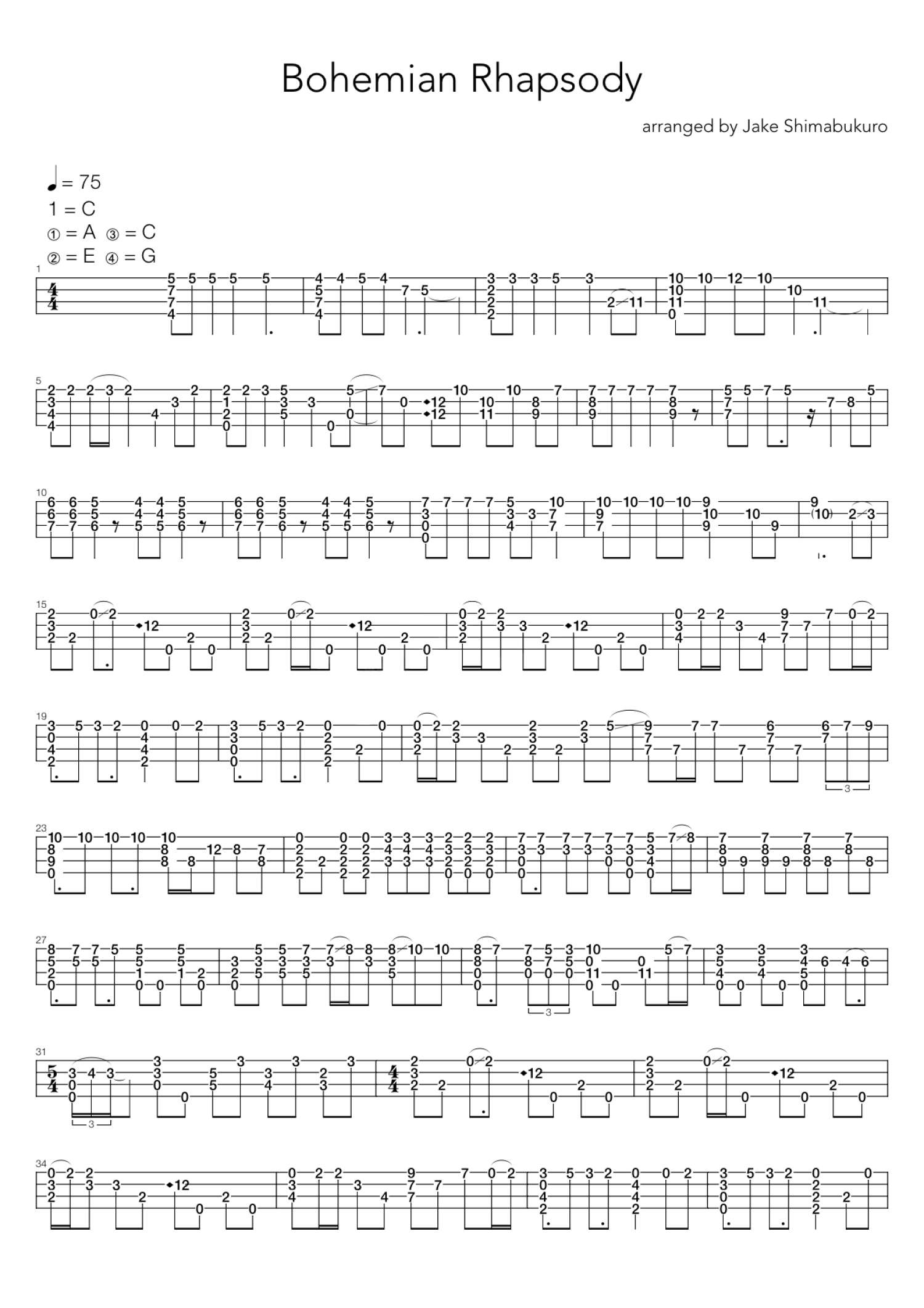 波西米亚狂想曲《Bohemian Rhapsody》吉他谱_C调吉他独奏谱第1张