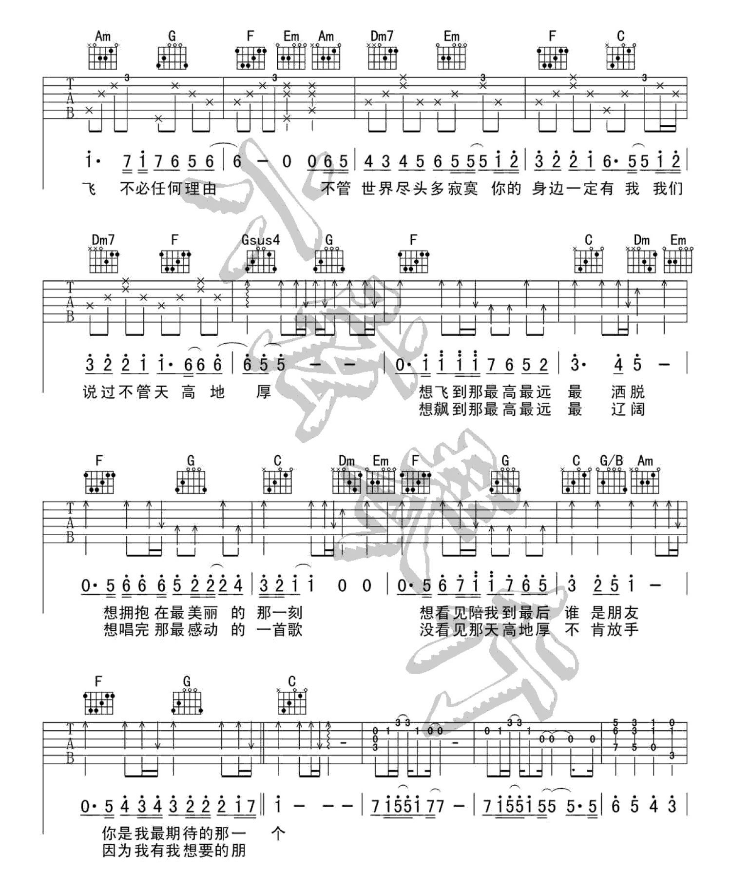 信乐团《天高地厚》吉他谱_C调吉他弹唱谱第2张