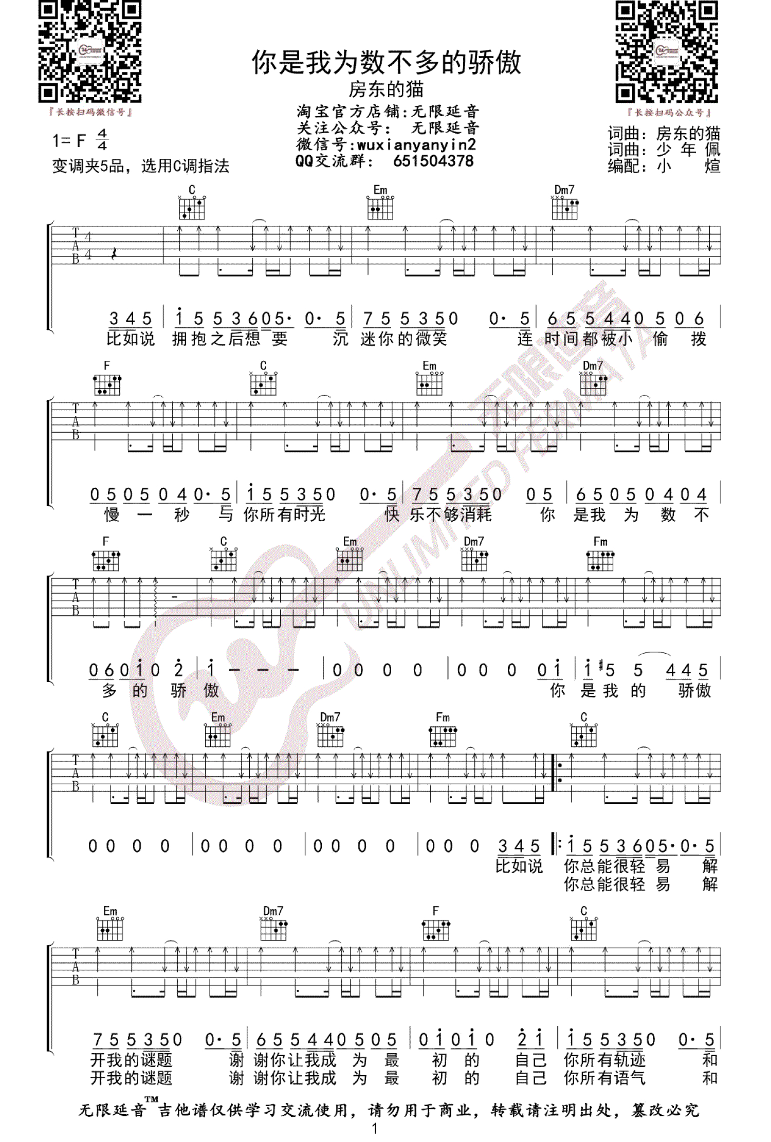 房东的猫《你是我为数不多的骄傲》吉他谱_C调吉他弹唱谱第1张