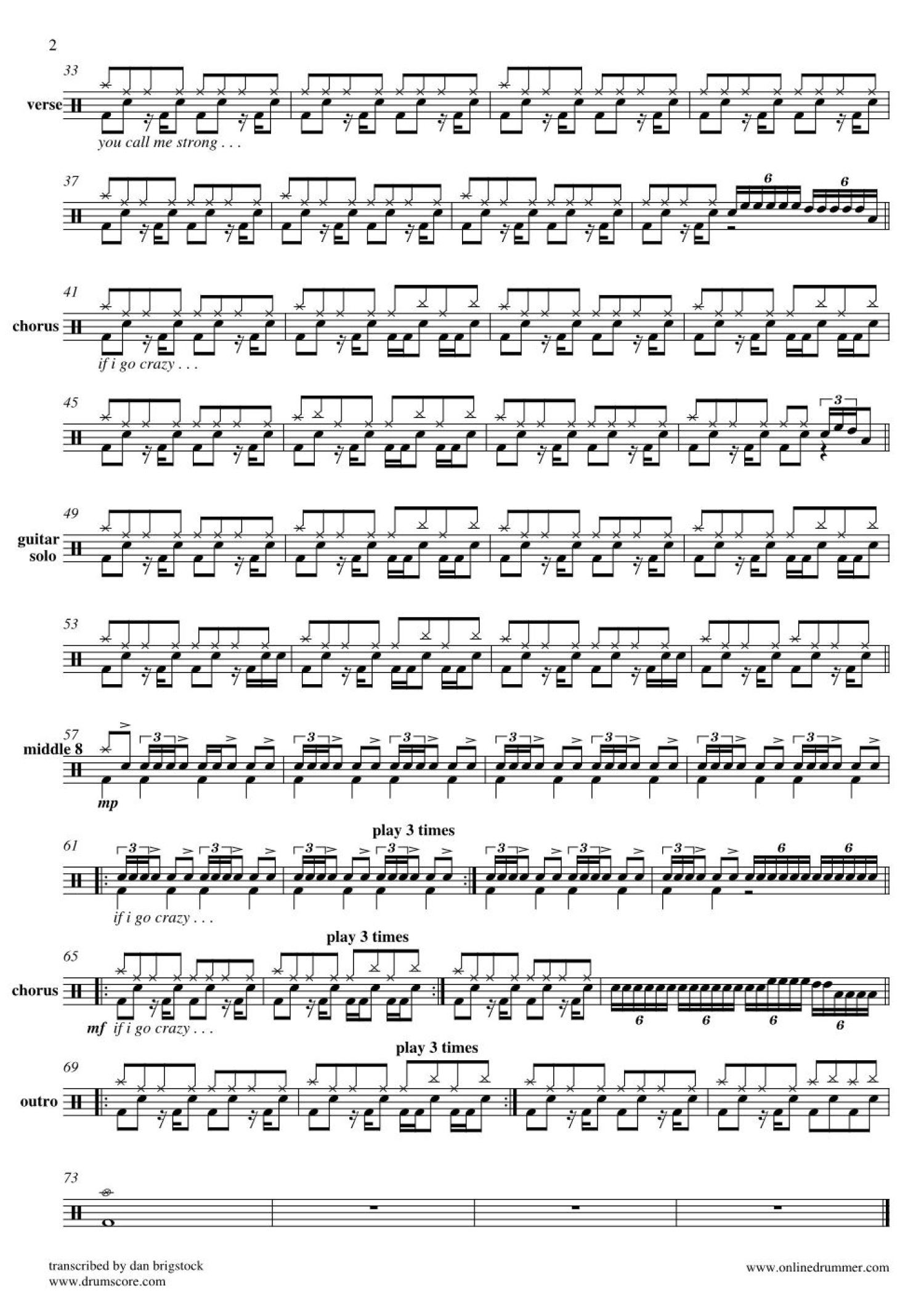 3 Doors Down《Kryptonite》鼓谱_架子鼓谱第2张