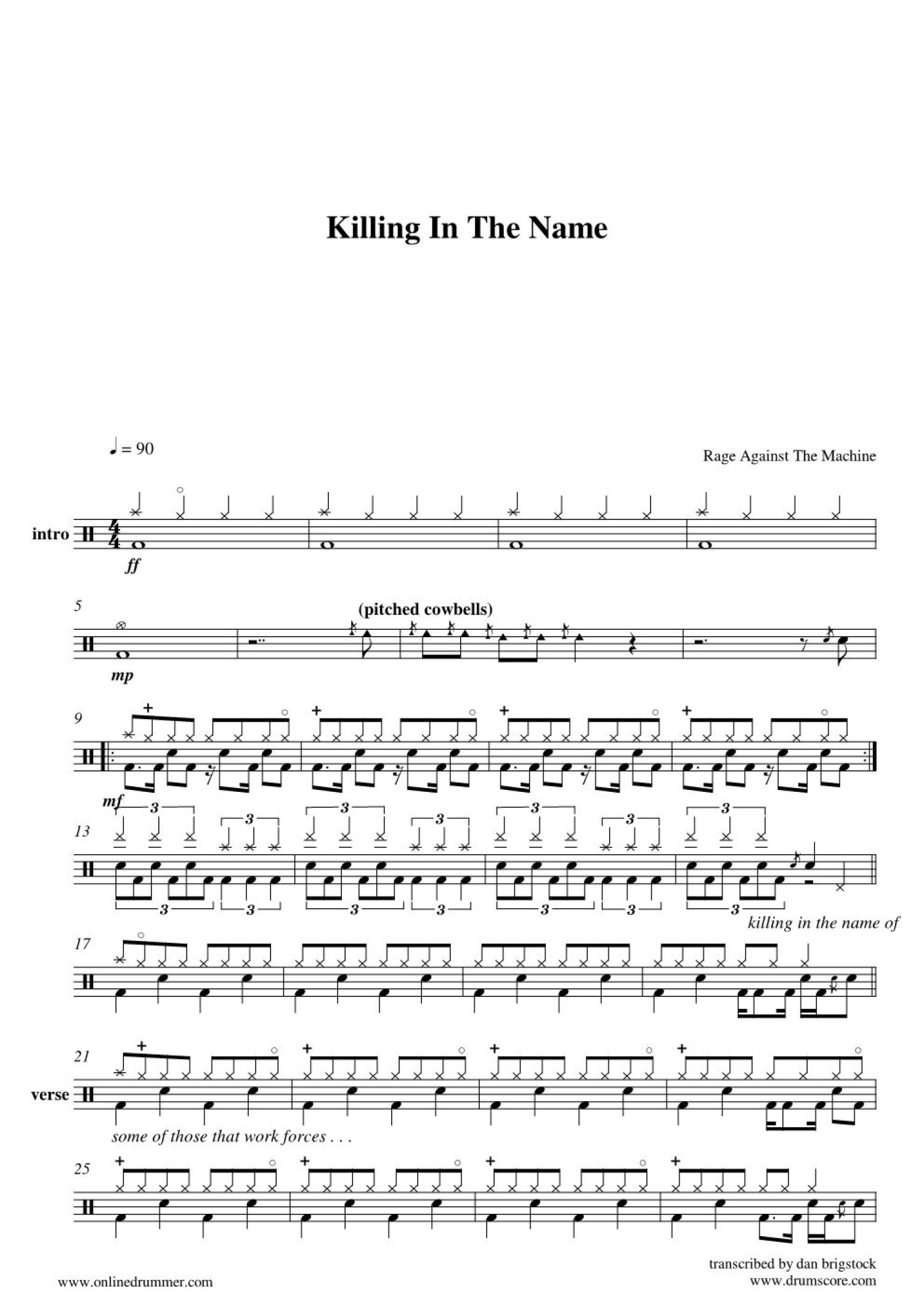 Rage Against The Machine《Killing In The Name》鼓谱_架子鼓谱第1张