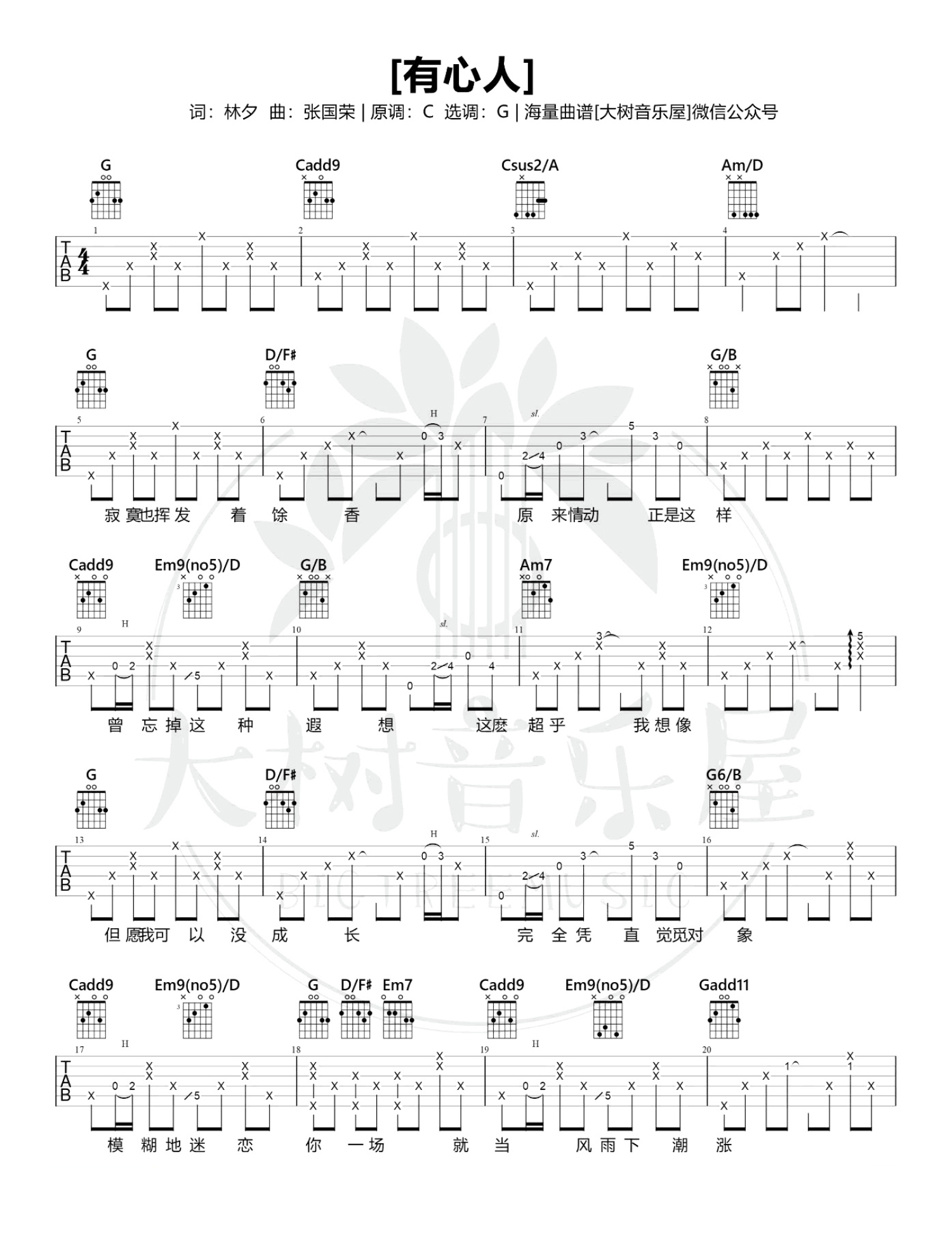 张国荣《有心人》吉他谱_G调吉他弹唱谱第1张