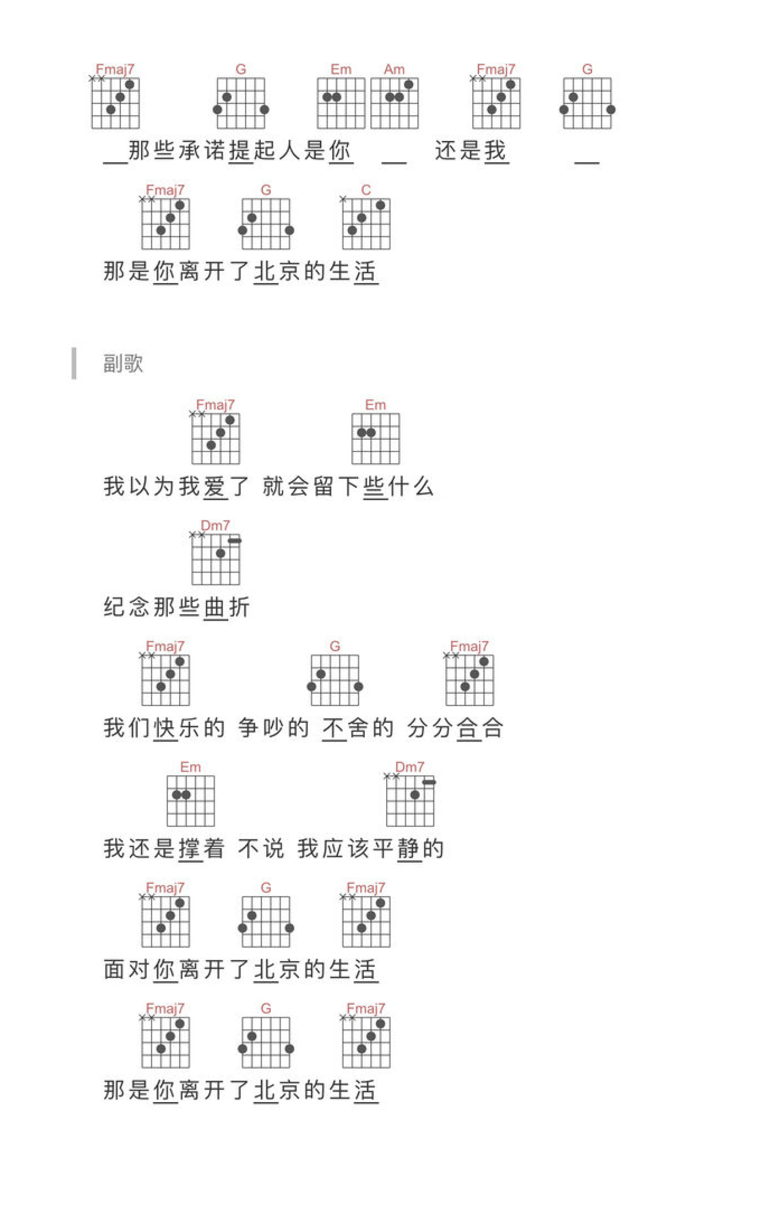 薛之谦《那是你离开了北京的生活》吉他谱_C调吉他弹唱谱第2张