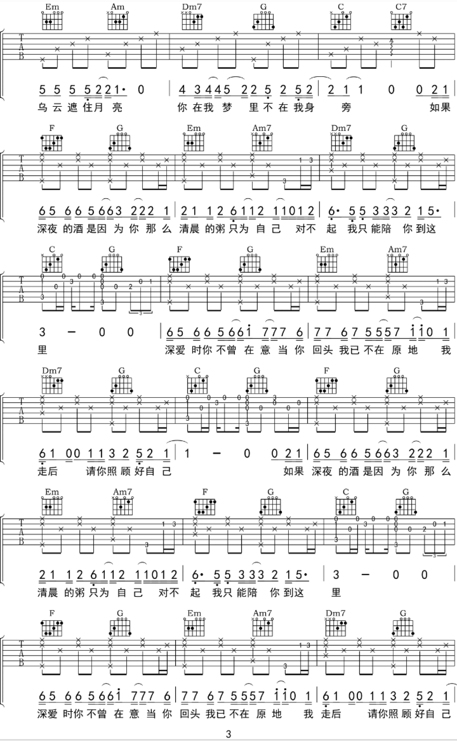 忱忱老板《不待》吉他谱_C调吉他弹唱谱第3张