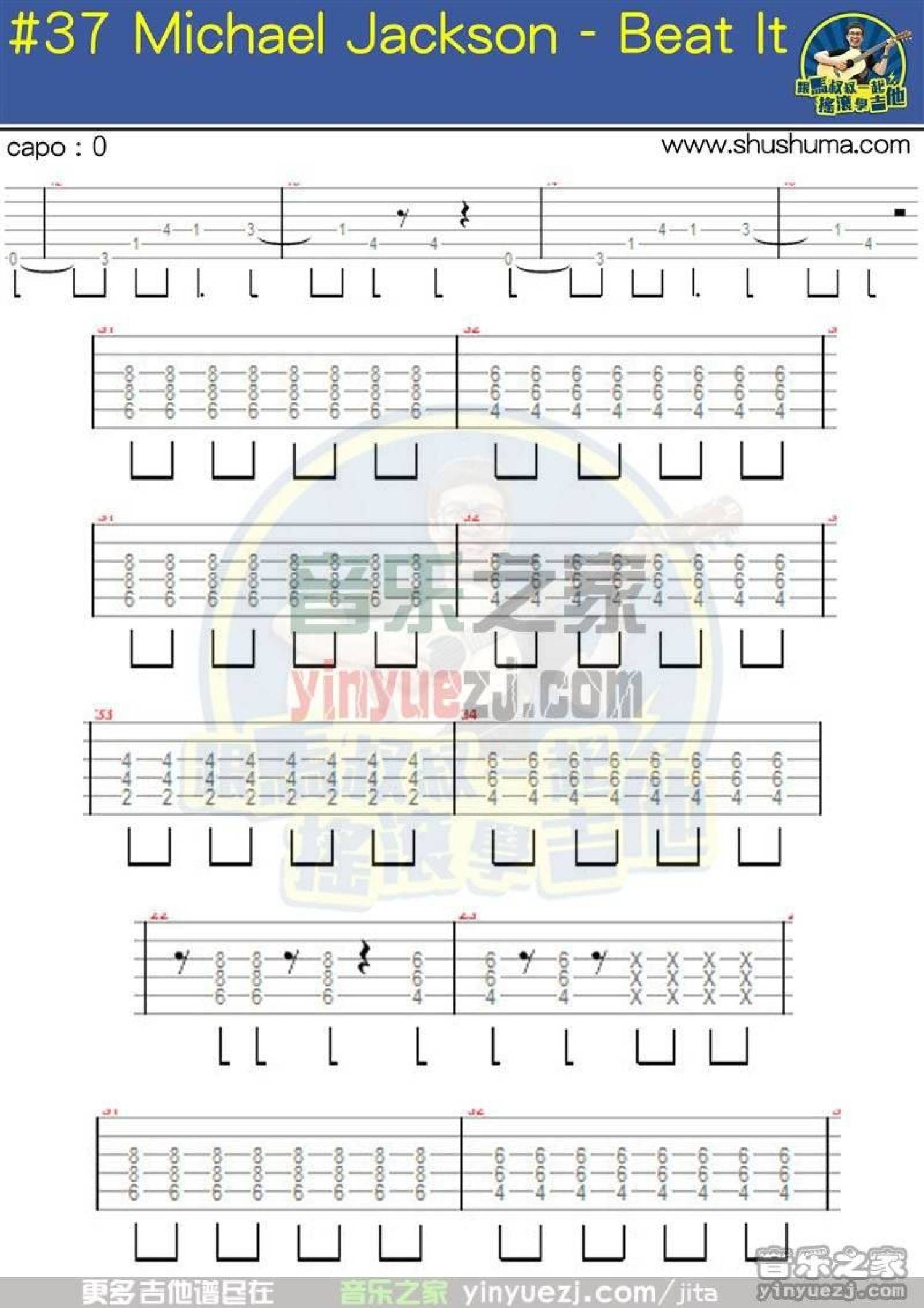 michael jackson《beat it》吉他谱_吉他弹唱谱第1张