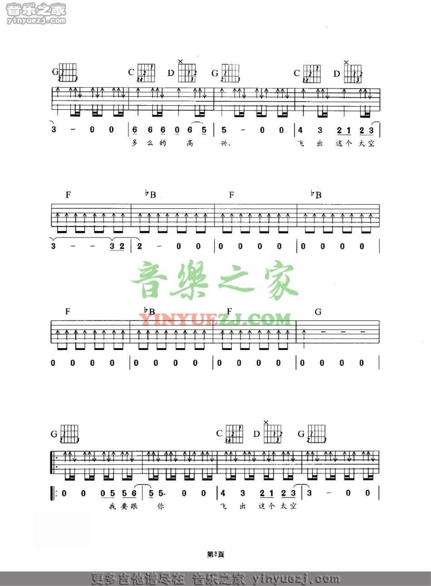 Beyond《太空》吉他谱_G调吉他弹唱谱第3张