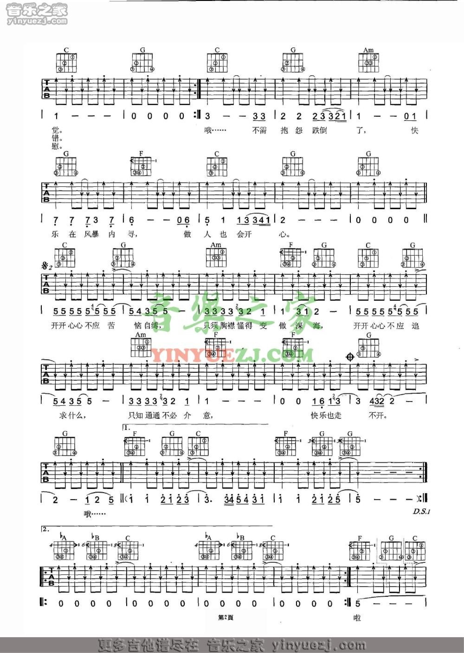 Beyond《走不开的快乐》吉他谱_C调吉他弹唱谱第2张