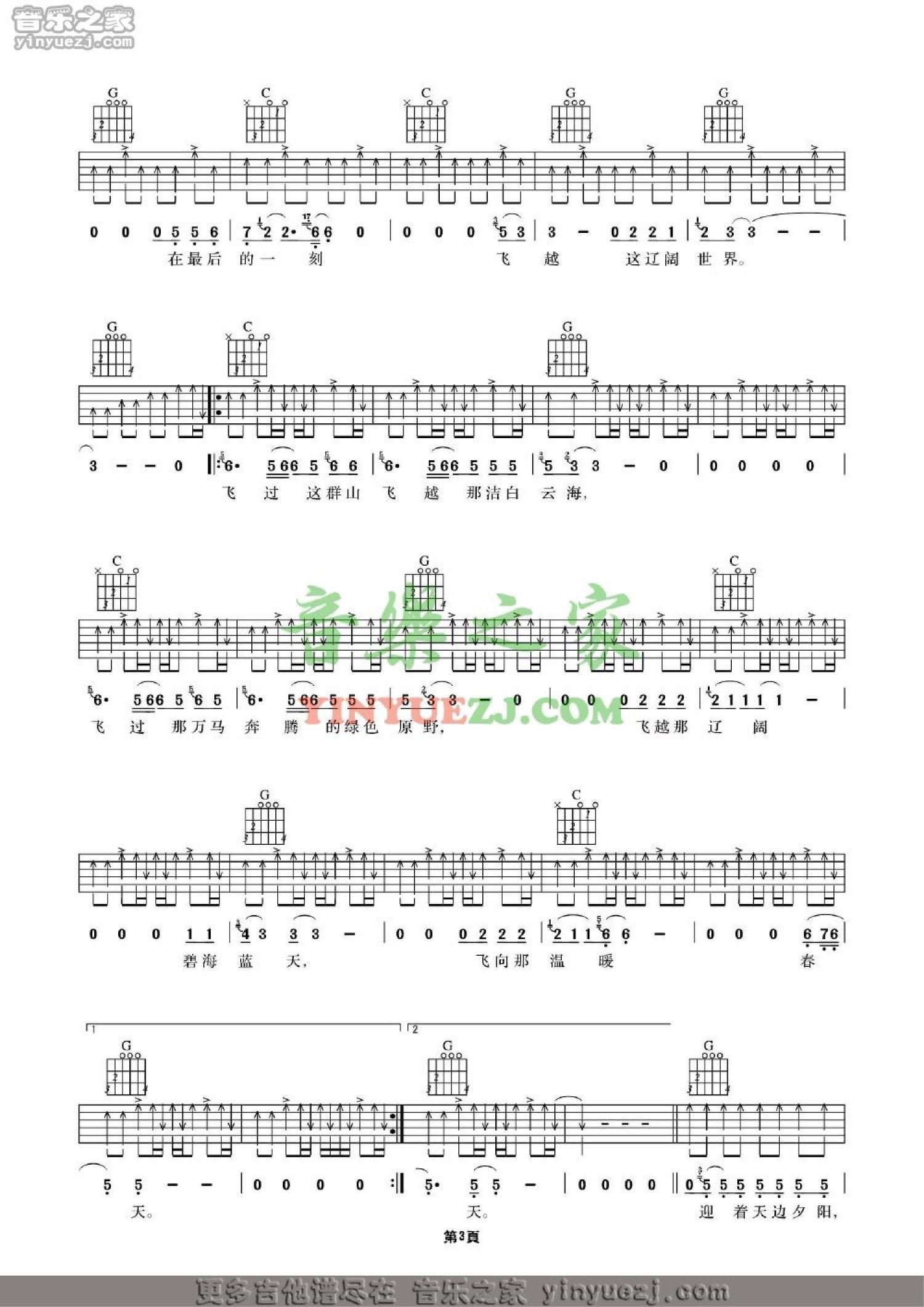许巍《天鹅之旅》吉他谱_G调吉他弹唱谱第3张