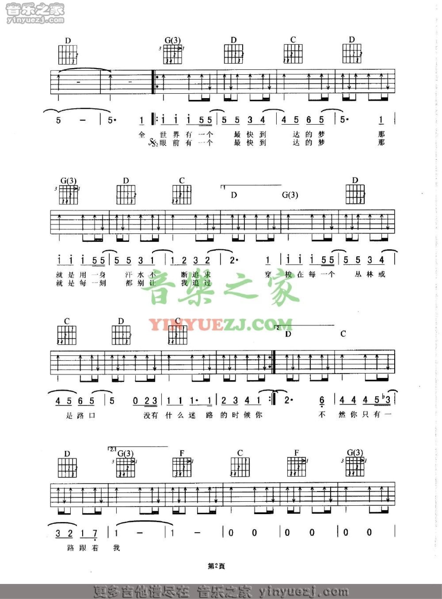 谢霆锋《最快到达的梦》吉他谱_G调吉他弹唱谱第2张