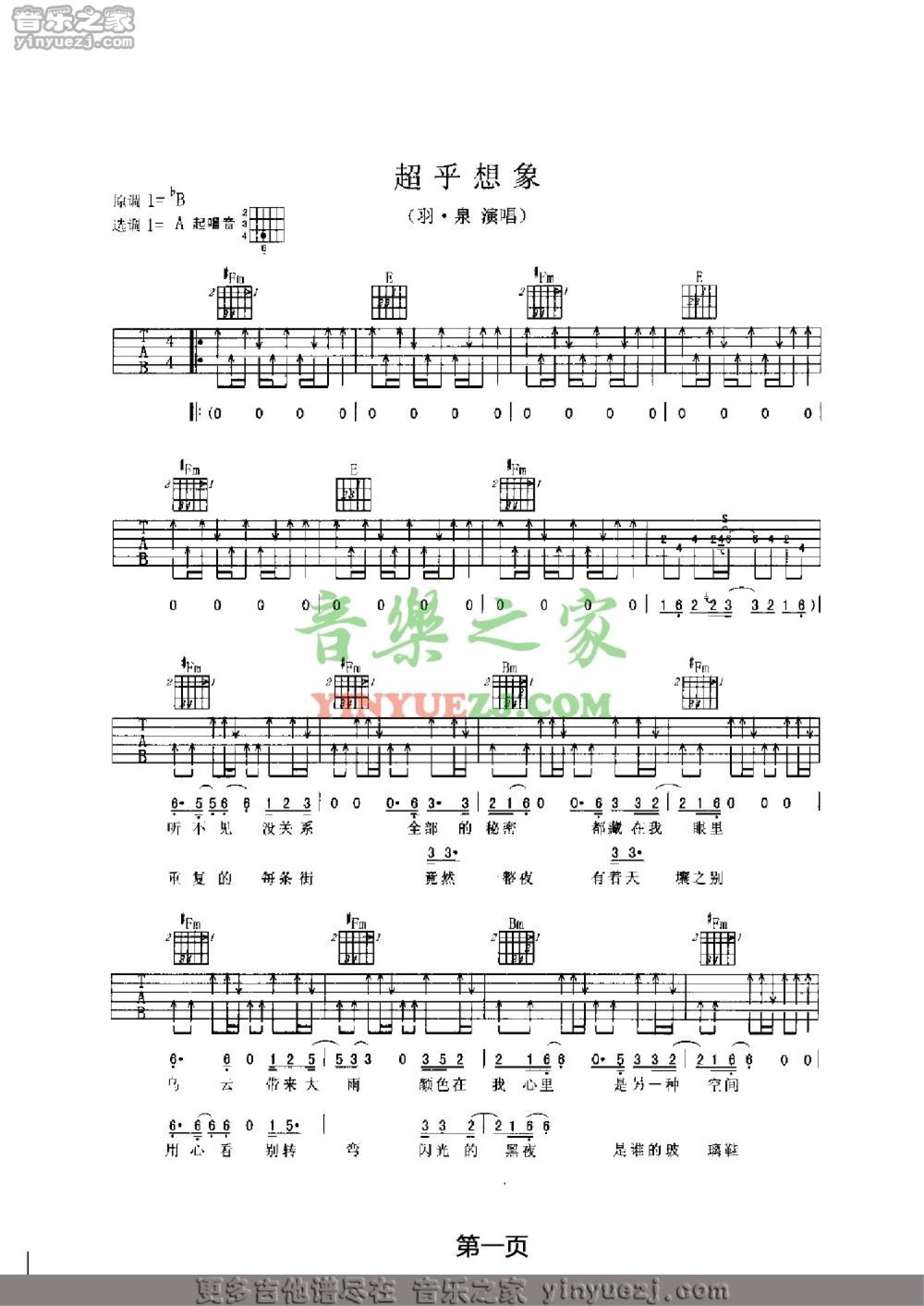 羽泉《超乎想象》吉他谱_A调吉他弹唱谱第1张