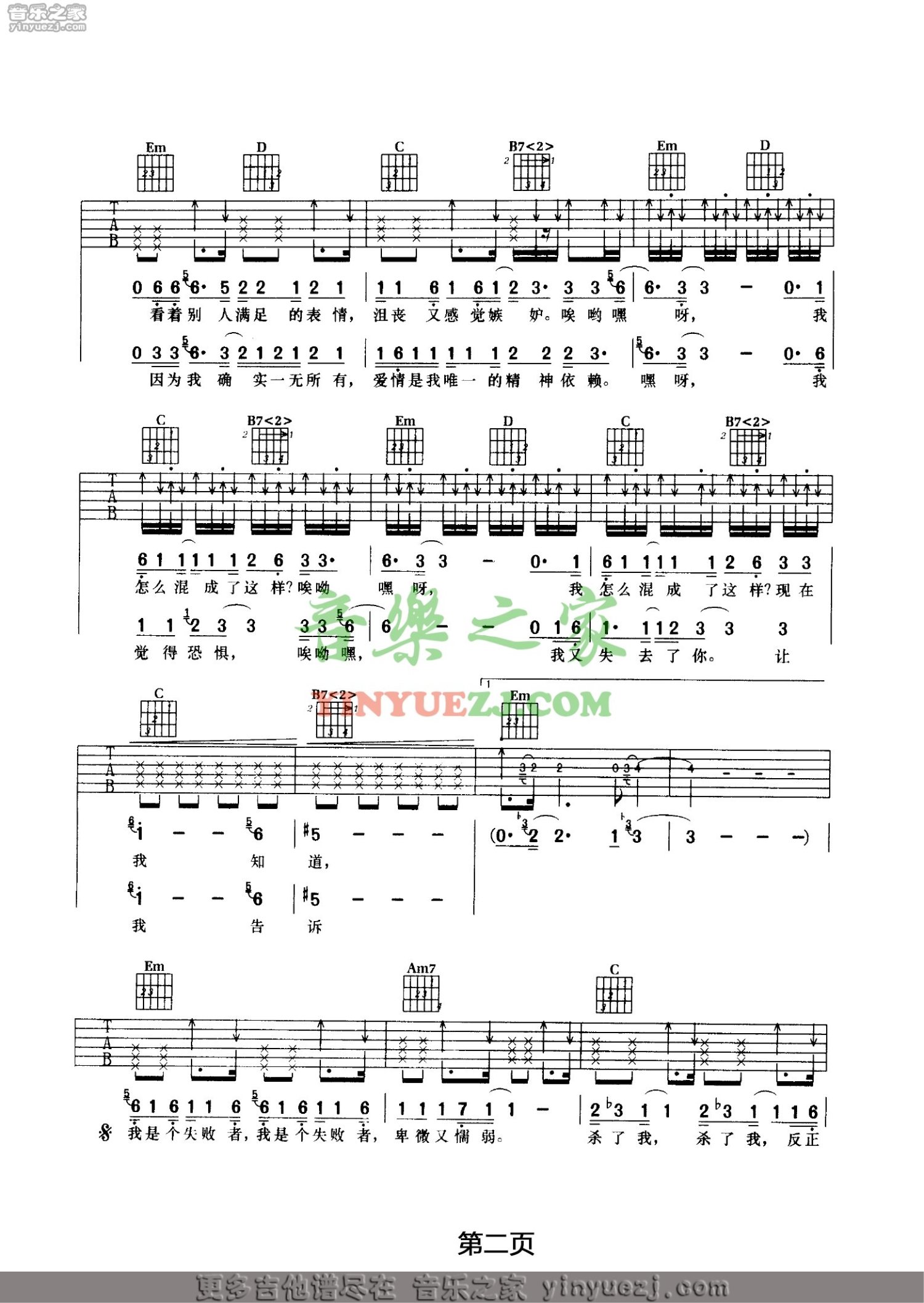 汪峰《失败者》吉他谱_G调吉他弹唱谱第2张