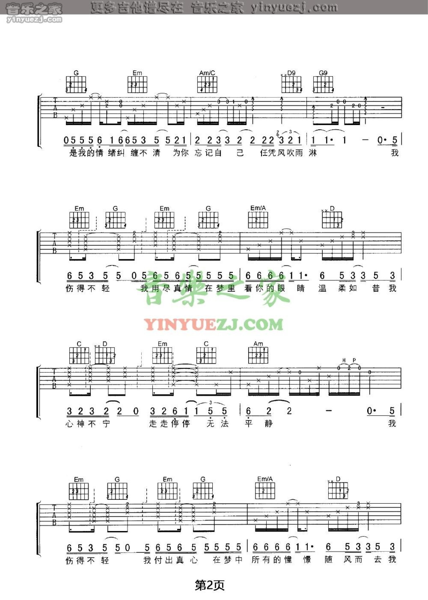 王力宏《你伤了我的心》吉他谱_G调吉他弹唱谱第2张
