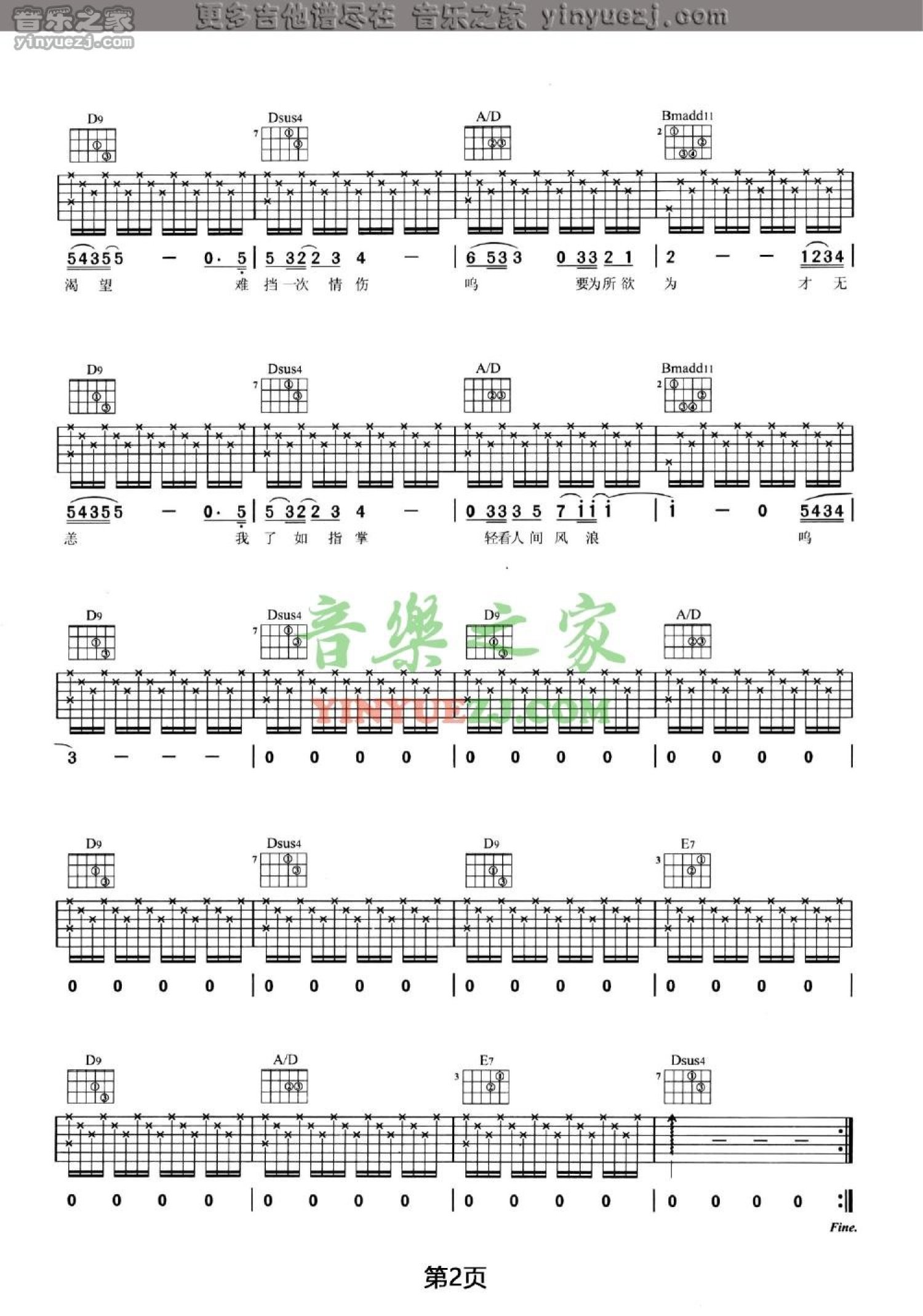 王菲《夜妆》吉他谱_D调吉他弹唱谱第2张