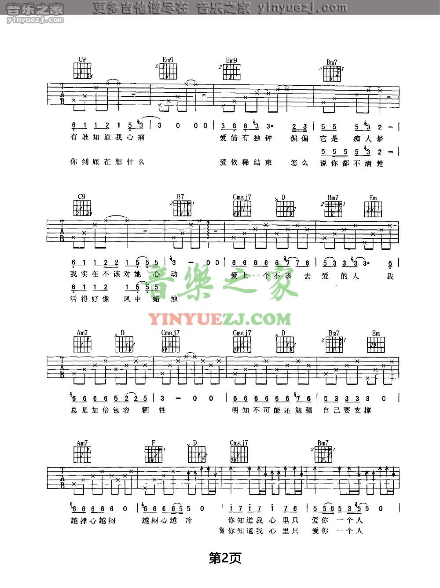 任贤齐《只爱你一个人》吉他谱_G调吉他弹唱谱第2张