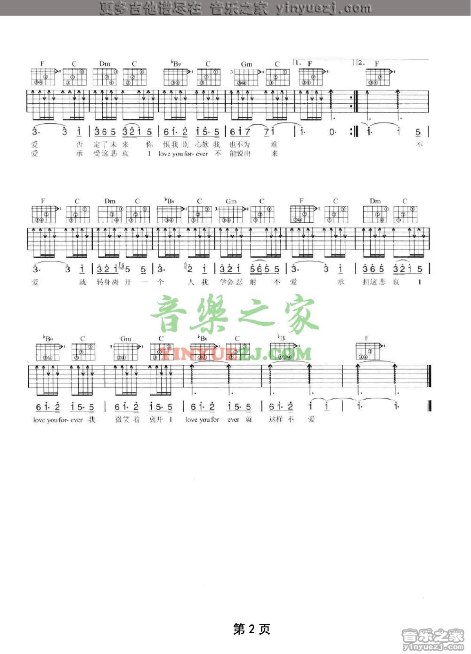 陶喆《不爱》吉他谱_F调吉他弹唱谱第2张