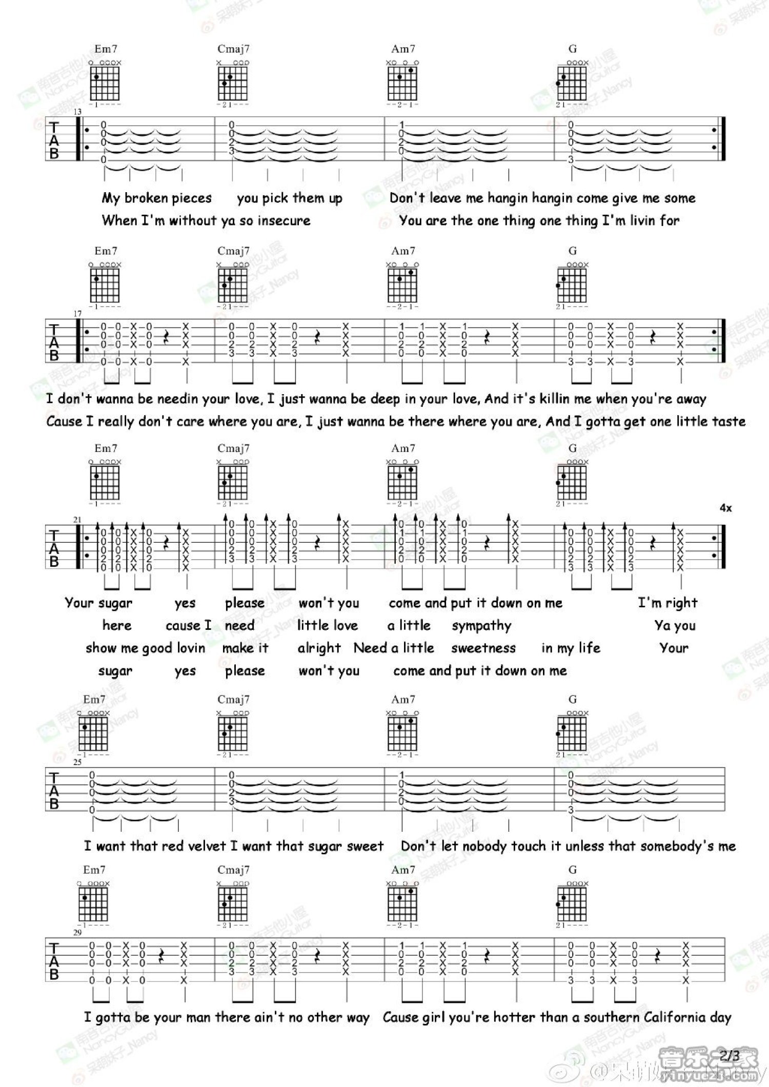 maroon5《sugar》吉他谱_吉他弹唱谱第2张