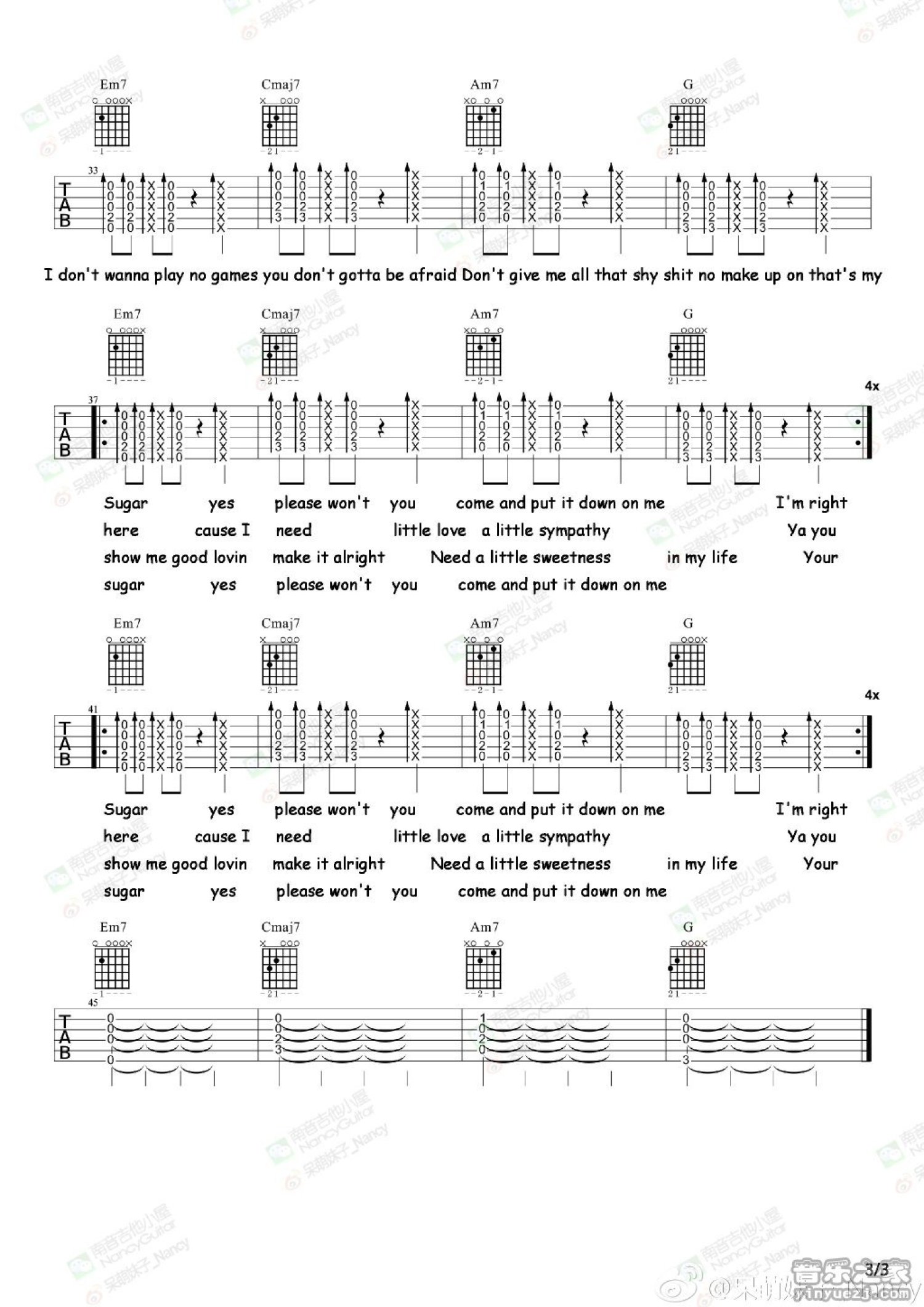 maroon5《sugar》吉他谱_吉他弹唱谱第3张