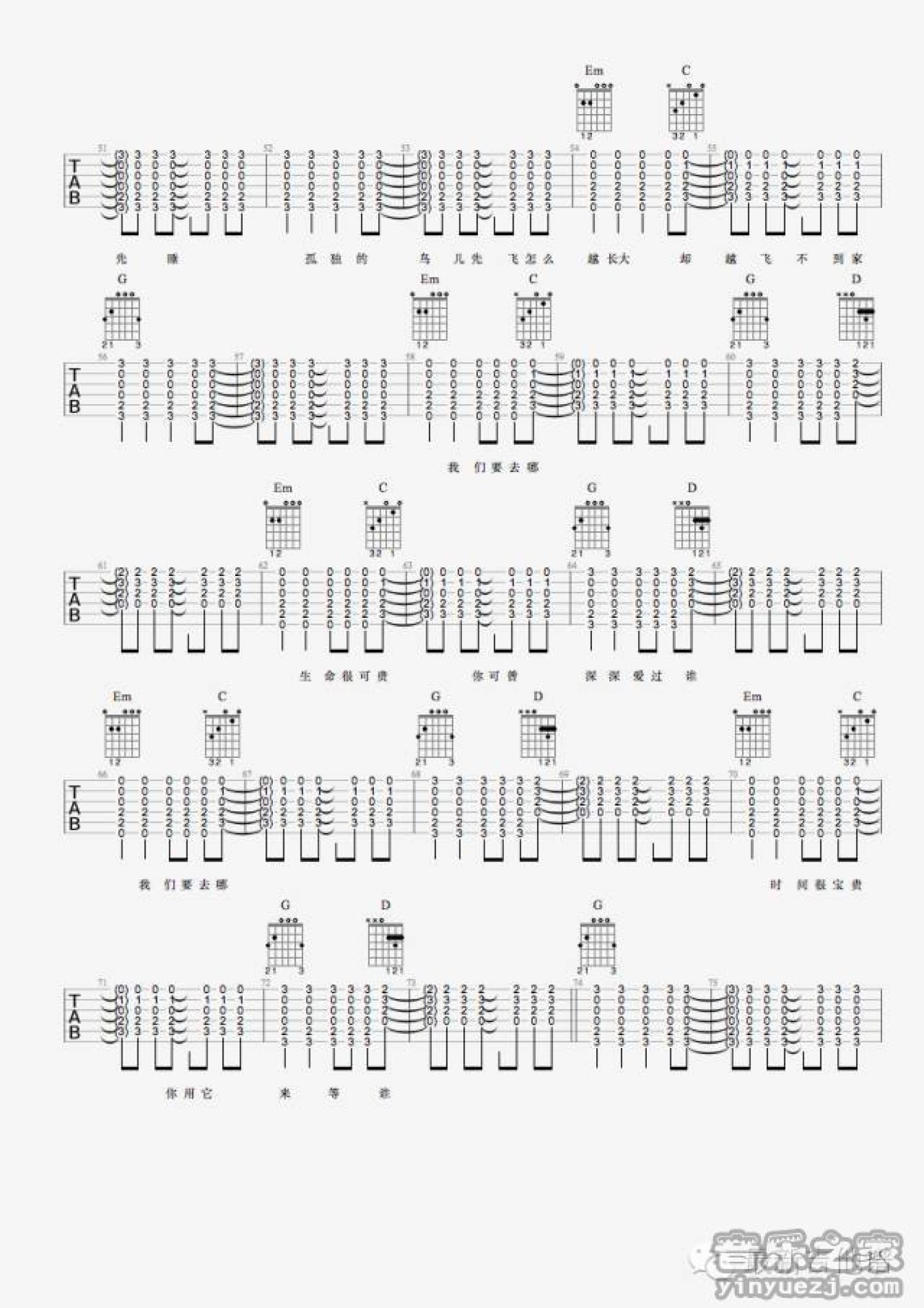 逃跑计划《Like A Bird》吉他谱_吉他弹唱谱第3张