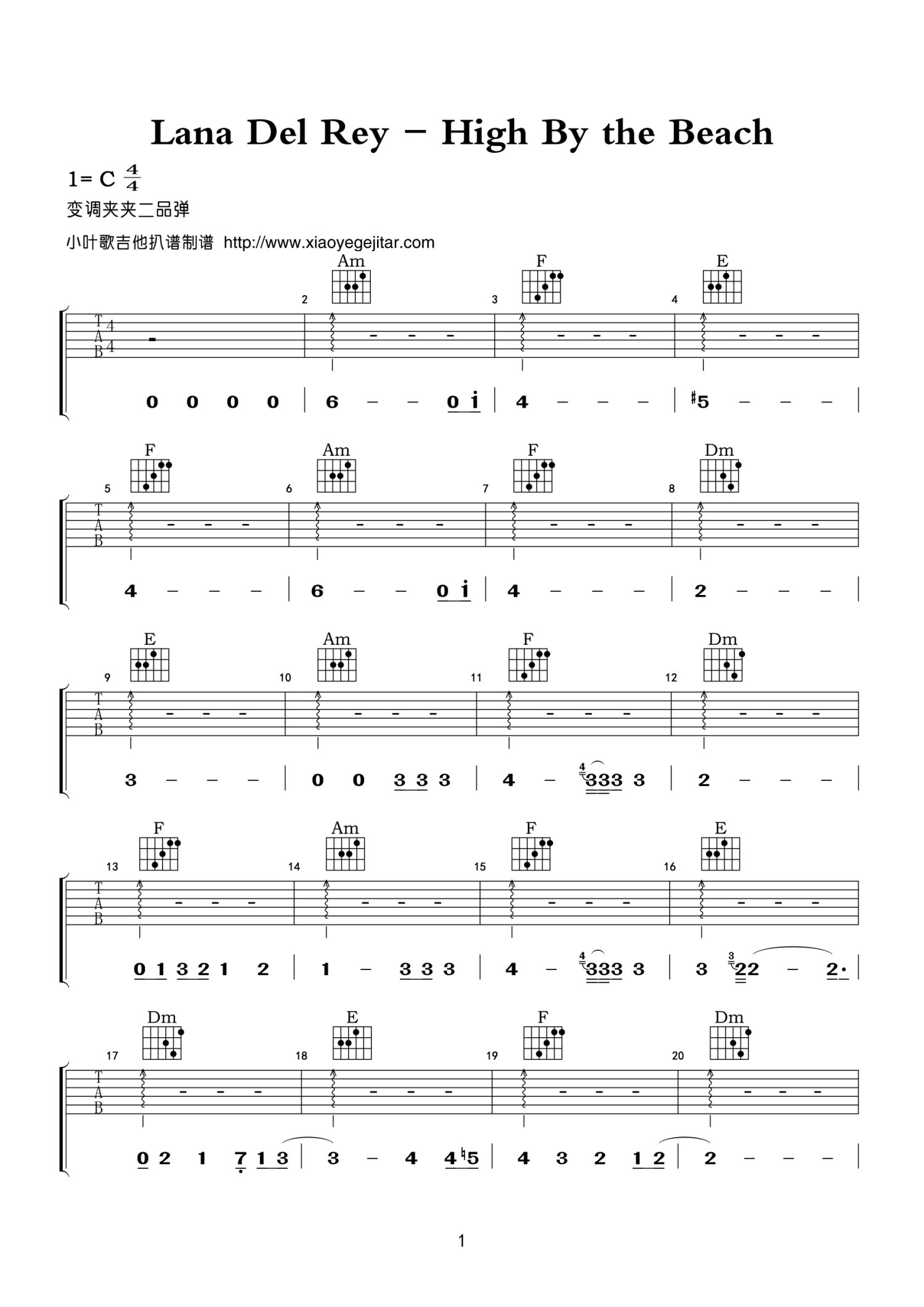 《High By the Beach》吉他谱_C调吉他弹唱谱第1张