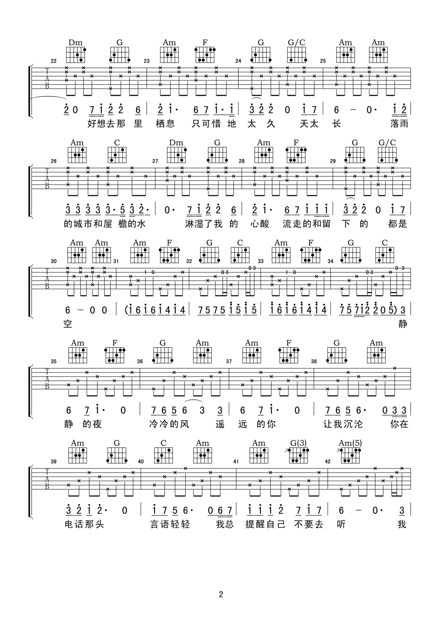 哈小狸《梦里没有地久天长》吉他谱_C调吉他弹唱谱第2张