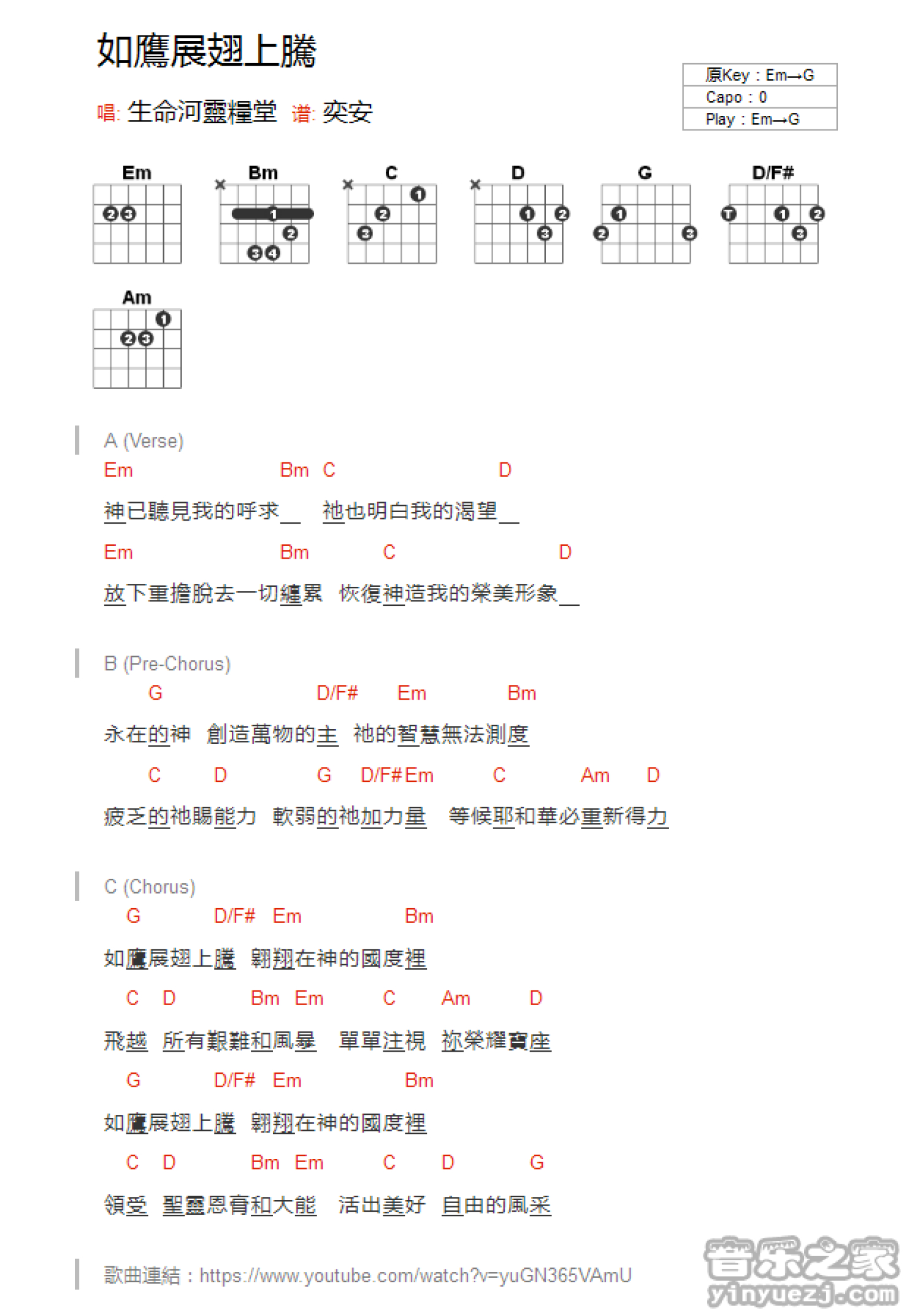 生命河灵粮堂《如鹰展翅上腾》吉他谱_E调吉他弹唱谱_和弦谱第1张