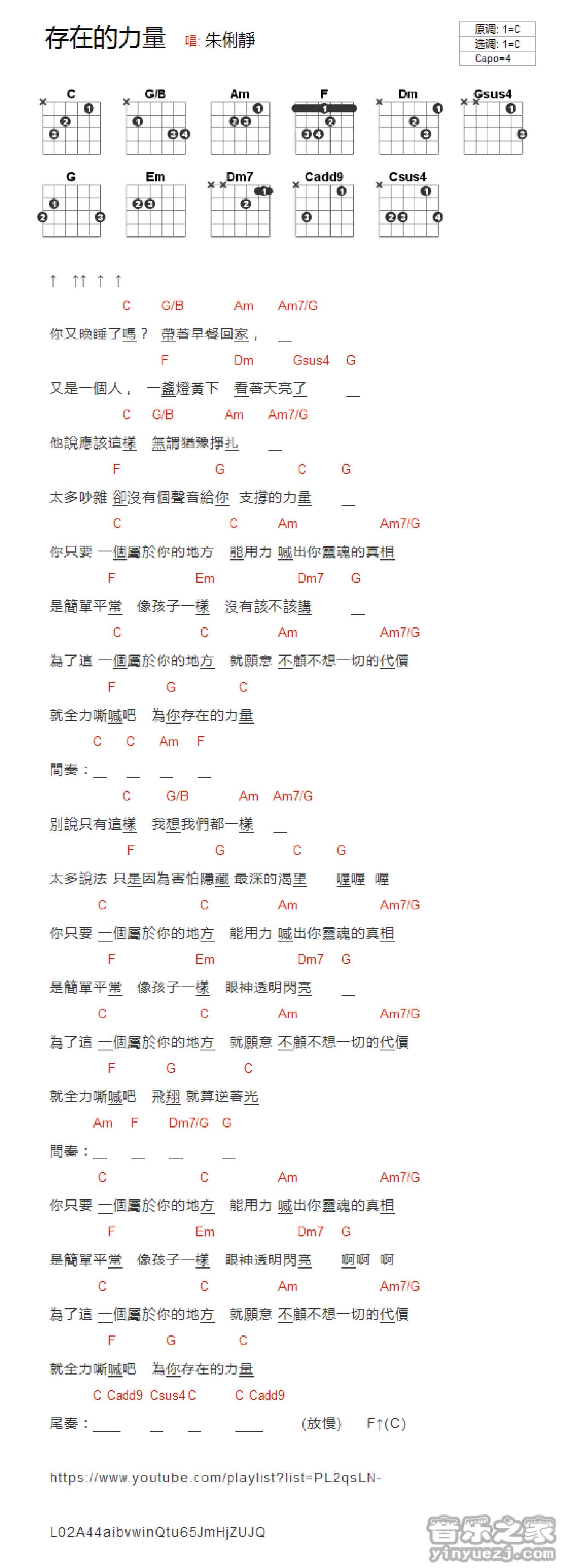 朱俐静《存在的力量》吉他谱_C调吉他弹唱谱_和弦谱第1张
